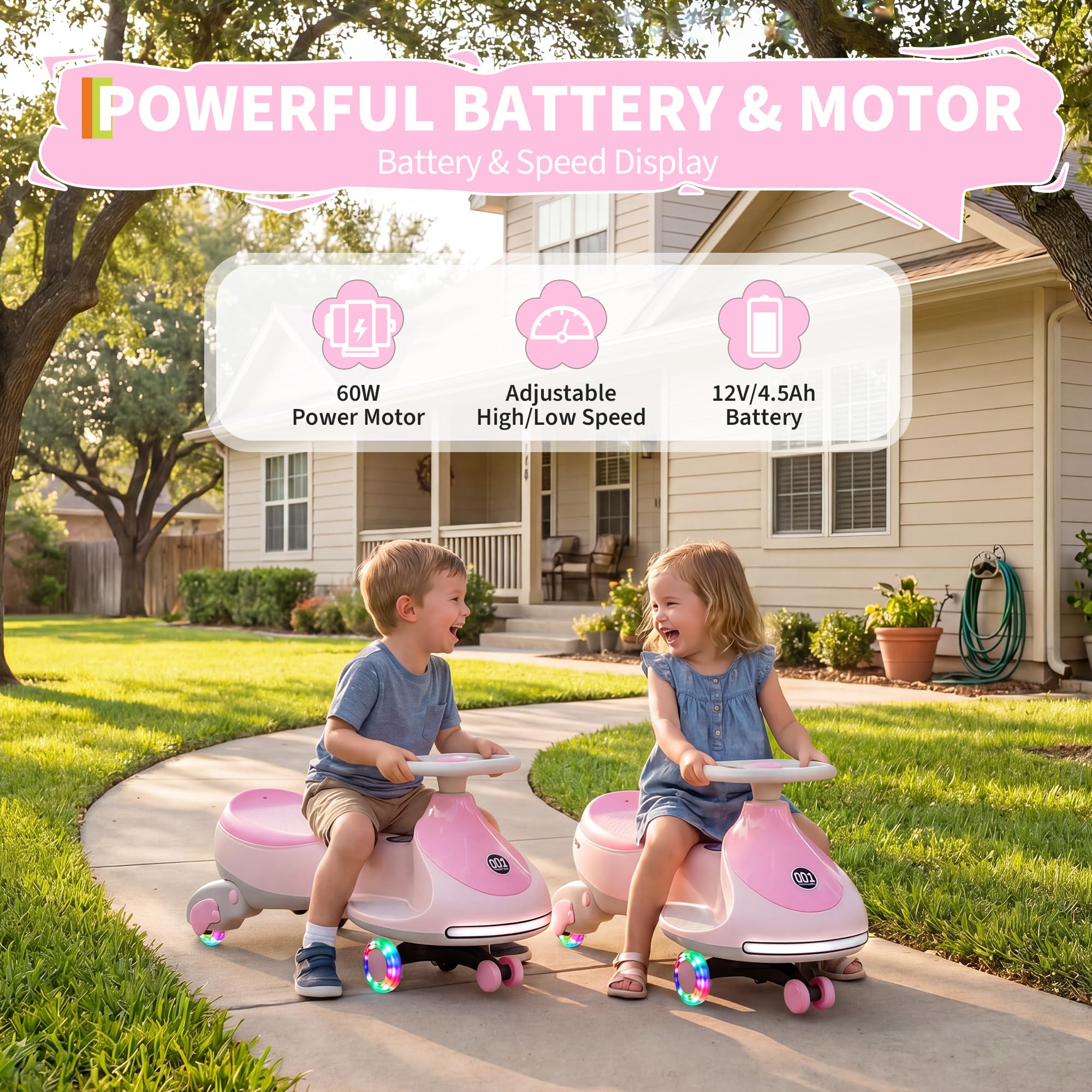 Garvee 12V Electric Wiggle Car for Kids 2 in 1 Electric & Foot-Powered, Light Pink, 80 x 32 x 30 cm - Image 8