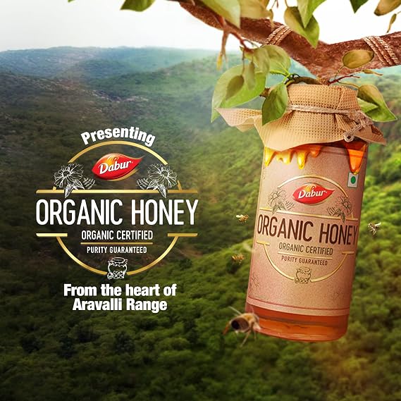 Dabur Organic Honey | 100% Pure and Natural |Unprocessed and Unpasteurized Honey| No Sugar Adulteration -300gm