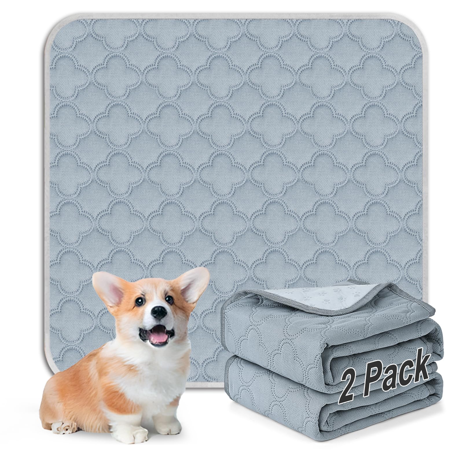 FunFurry Washable Pee Pads for Dogs - Reusable, Waterproof, Super Absorbent with Non-Slip Backing (Light Grey, 24" X 24" - 2 Pack)