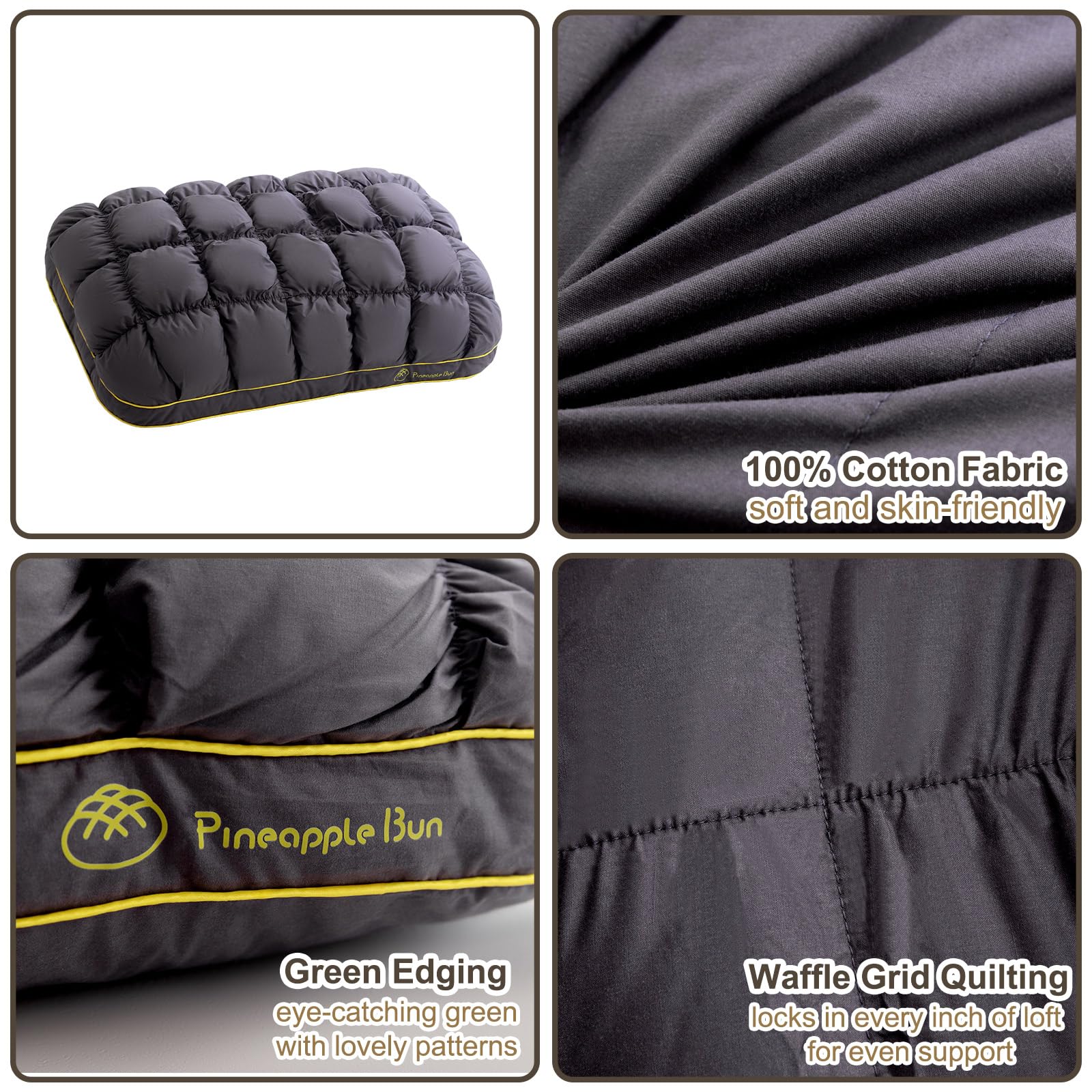 YOUR MOON Fluffy Support Bed Pillow Standard Size, Super Soft Premium Down-Alternative Filling for Sleeping, Luxury Hotel Quality Bed Pillows for Side Sleeper (Gray)