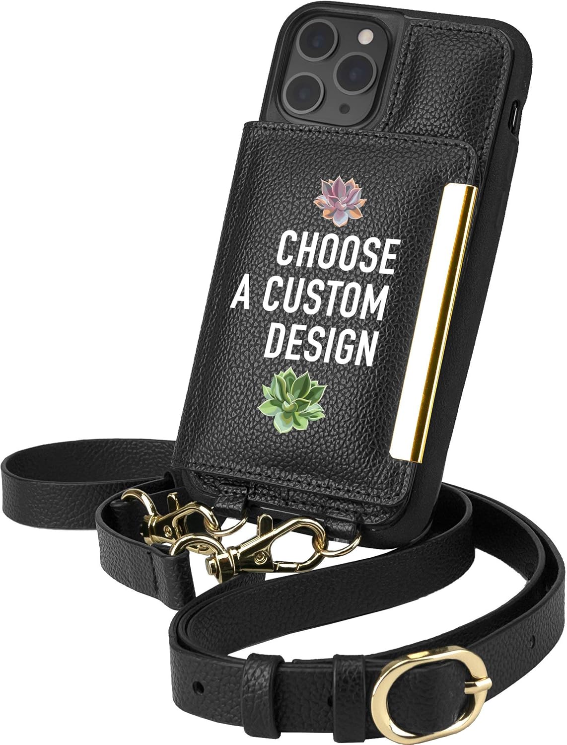 Smartish iPhone 12 mini Crossbody Case for Women - Dancing Queen [Purse/Clutch with Detachable Strap & Card Holder] - Stiletto Black-Silver