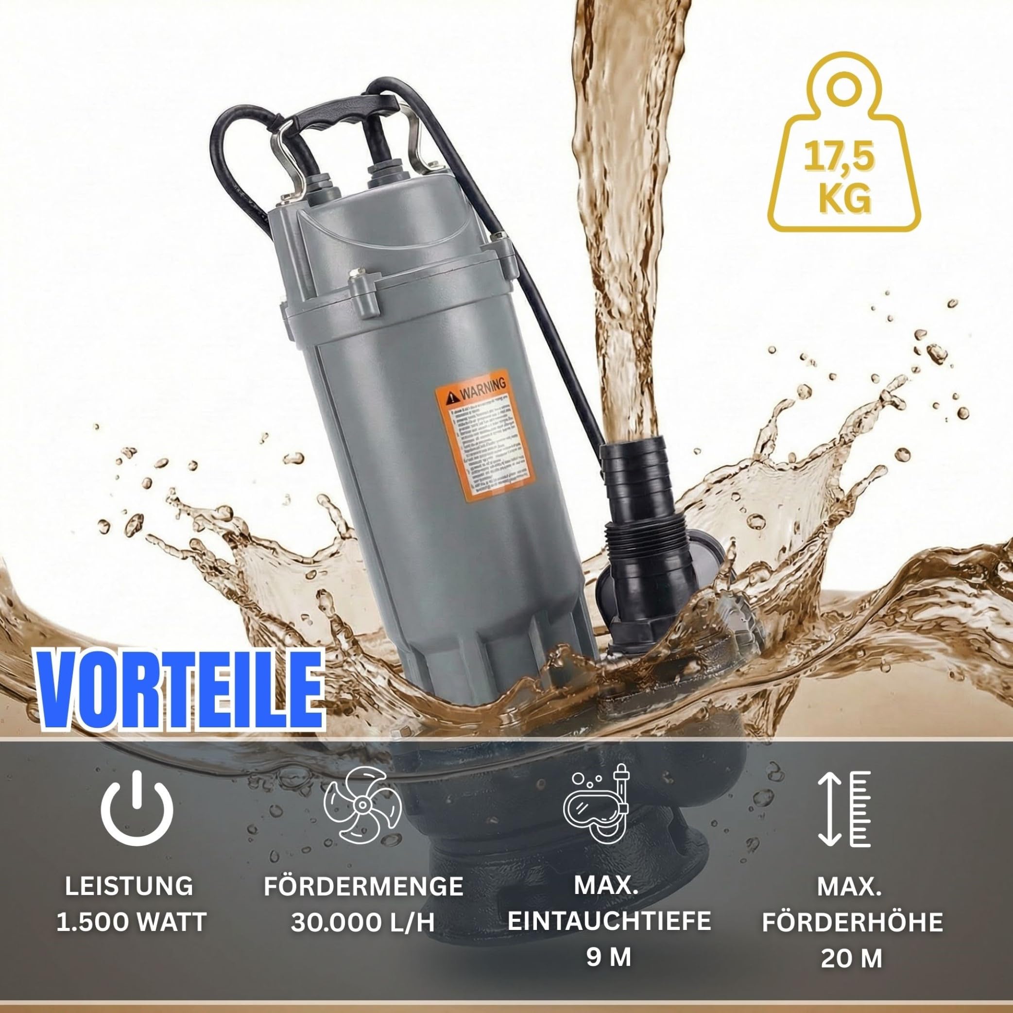 Pompa sommersa per acque scure, 370 Watt, con taglierino