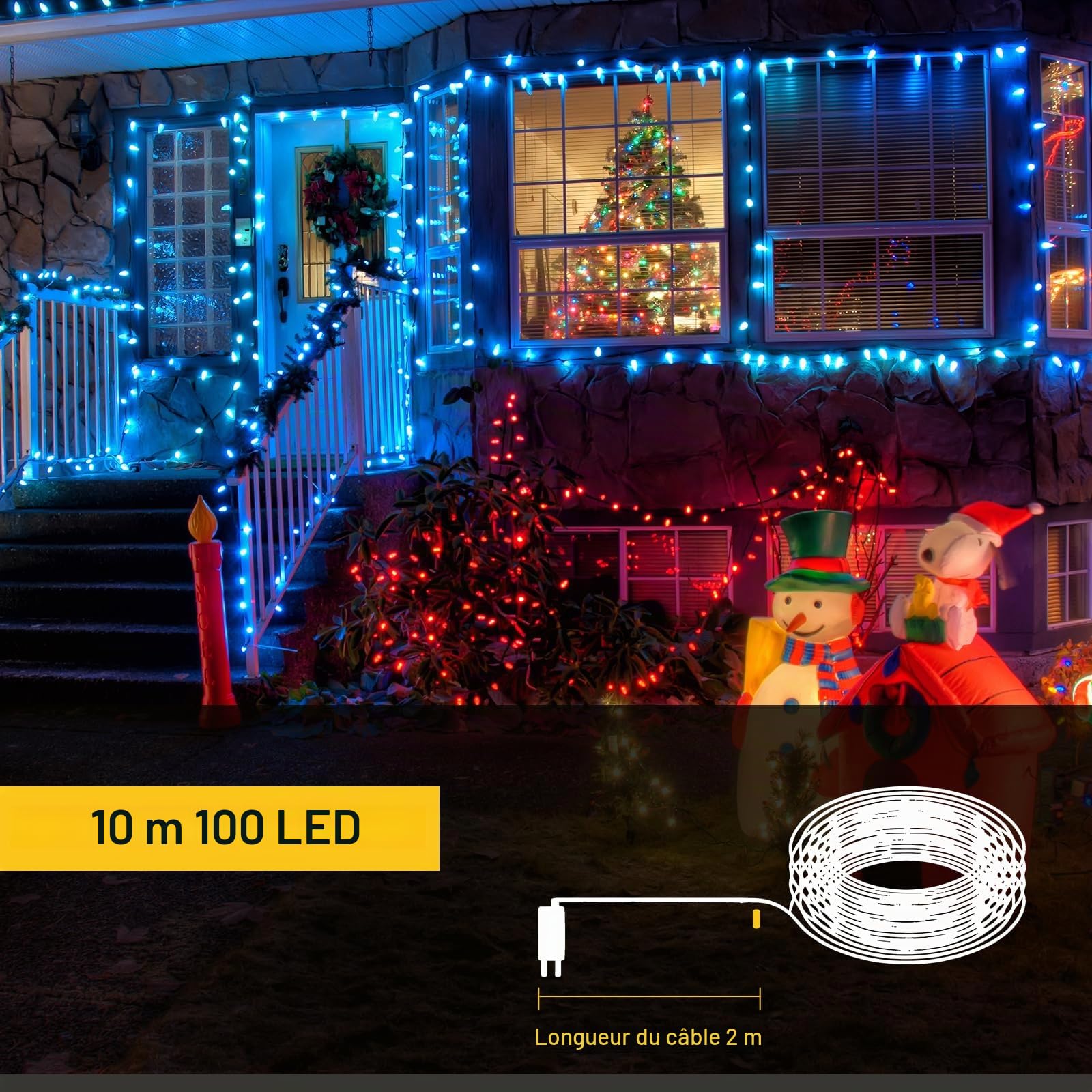 Guirlande Lumineuse 8 Mode 10M 100 LED, Décoration Romantique pour Sapin de Noël Mariage Fête,Guirlande Intérieure (Lot de 5pcs Couleur, Fil Transparent)