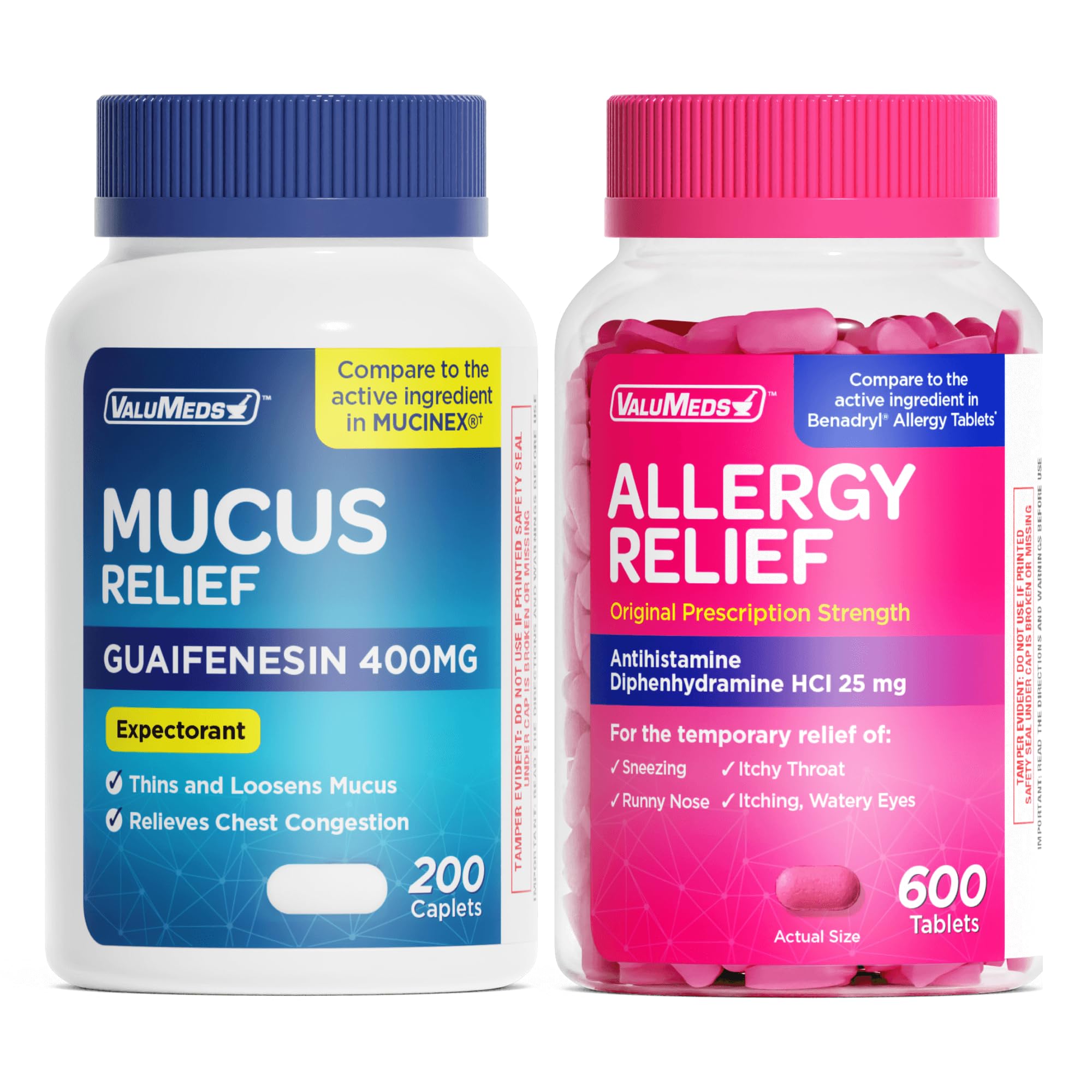 ValuMeds Mucus Relief and Diphenhydramine (600ct) Bundle