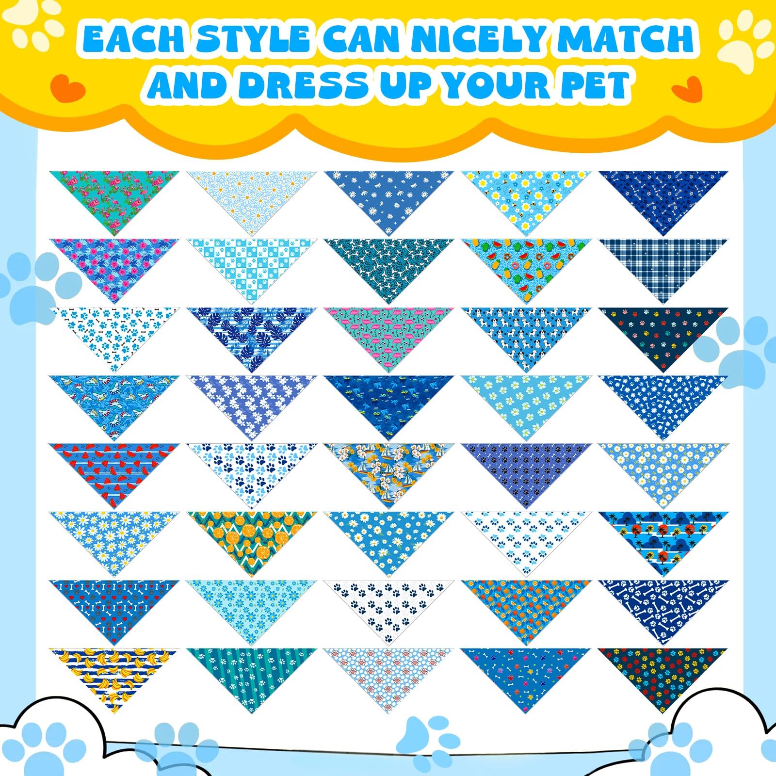 Sanwuta 120 bandane per cani con stampa di zampa blu, bandane per cani, triangolo, fazzoletto, bavaglino, set per costumi per animali domestici, accessori quotidiani