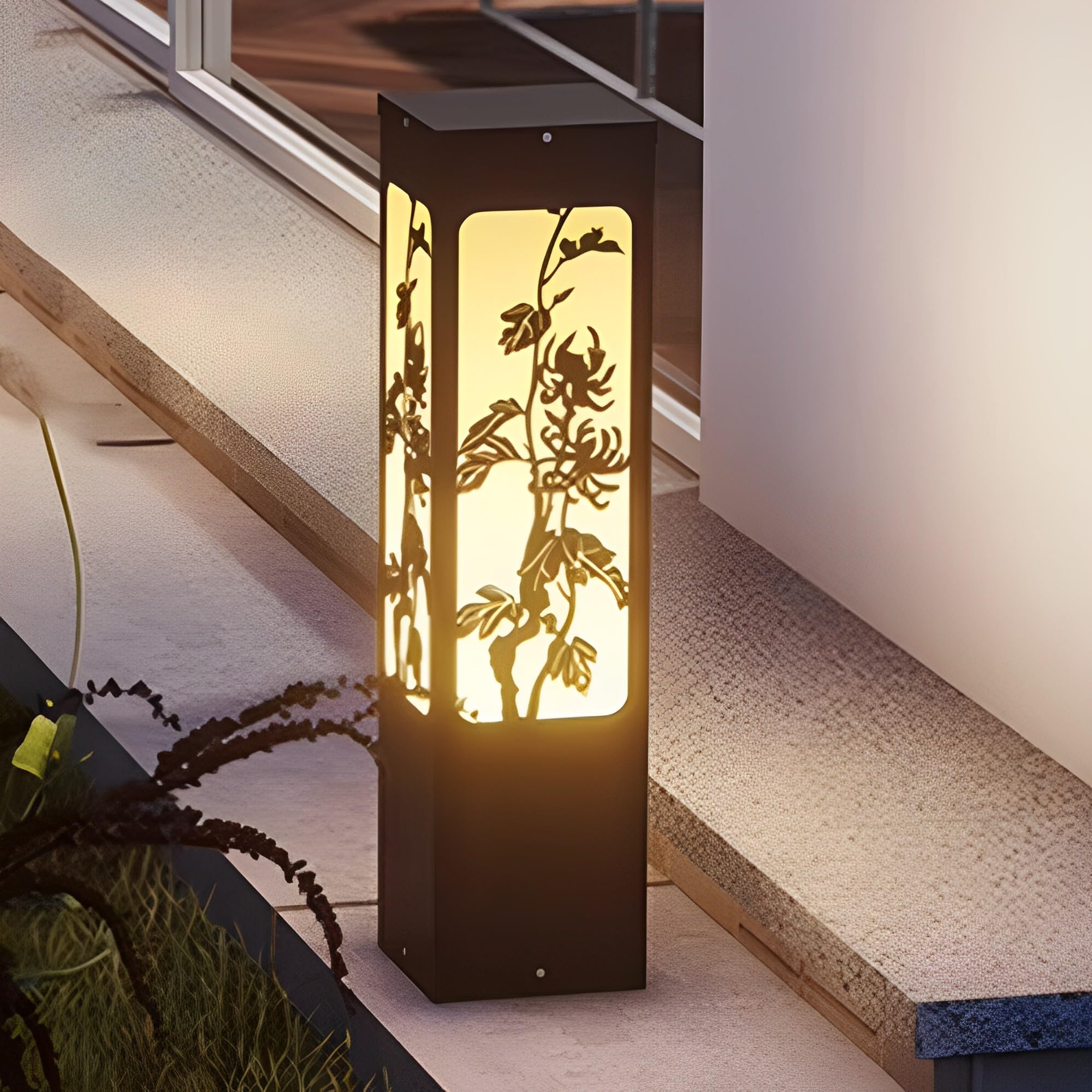 HELCEKOU Modern Landscape Path Light Black Square Garden Lights Stainless Steel Pathway E26 Acrylic Bollard Lantern with IP65 Waterproof for Lawn Courtyard Front Door Driveway