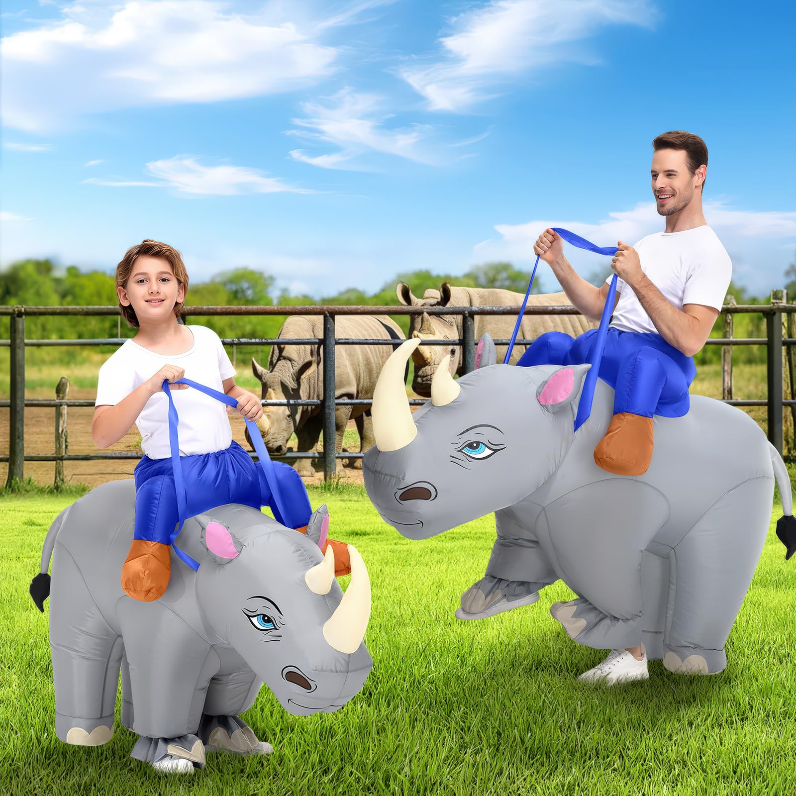 Spinosaurus Inflatable Rhinos Costume Kids Inflatable Halloween Costumes Funny Blow Up Ride On Animal Costume for Boys Girls - Image 3