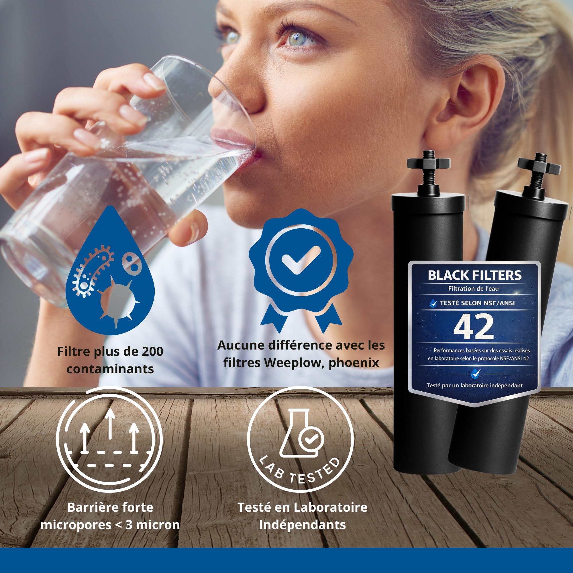 Black Filters – Lot de 2 Filtres à Eau Certifiés NSF – Filtres de Remplacement pour Systèmes à Gravité Weeplow, Berkey, Phoenix – Réduit les Contaminants de l’Eau