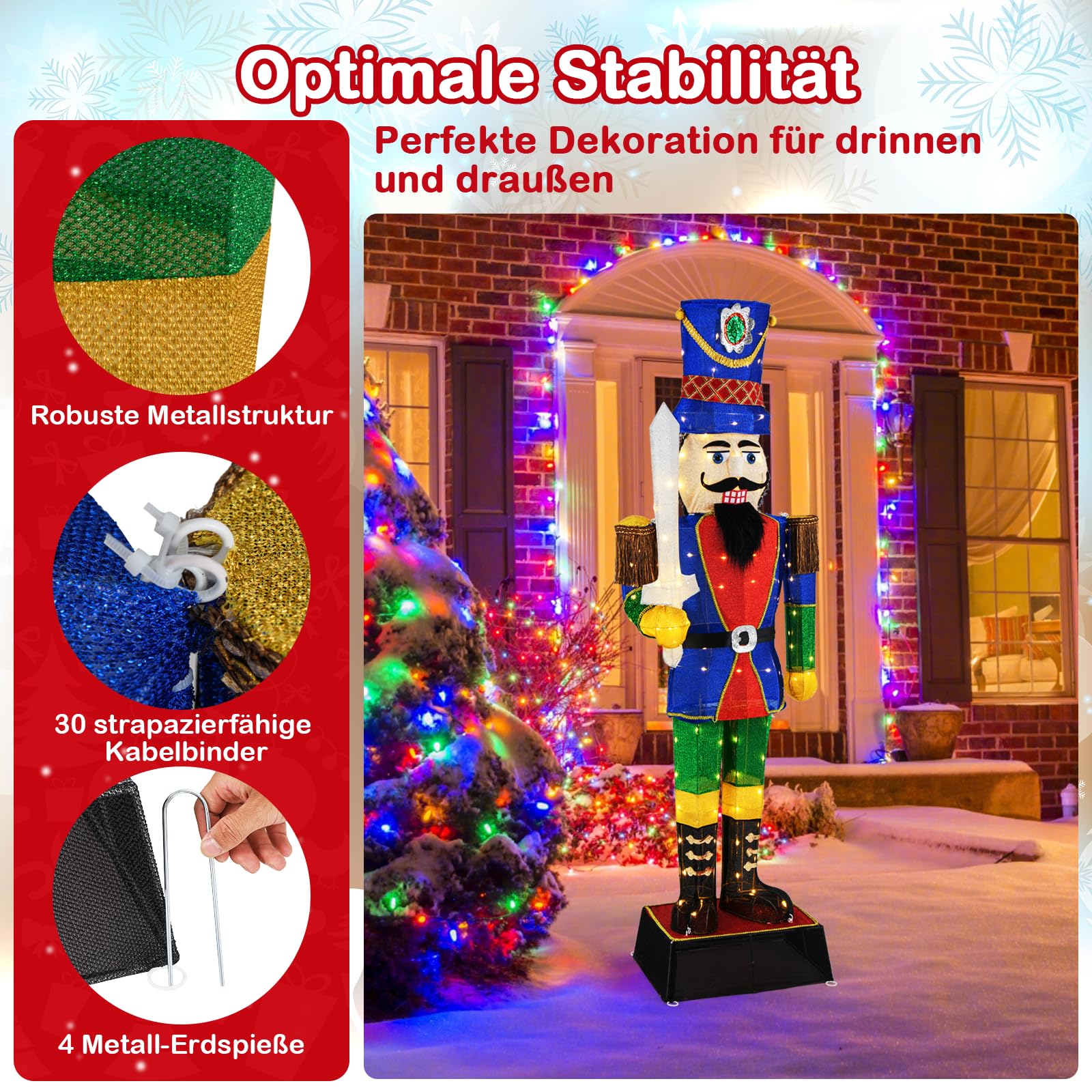 GYMAX 184 cm Weihnachten Nussknacker Figur, beleuchtete Weihnachtsdekoration mit 110 warmweißen LED Lichtern, Weihnachtsbeleuchtung, Weihnachtsfigur, für drinnen & draußen
