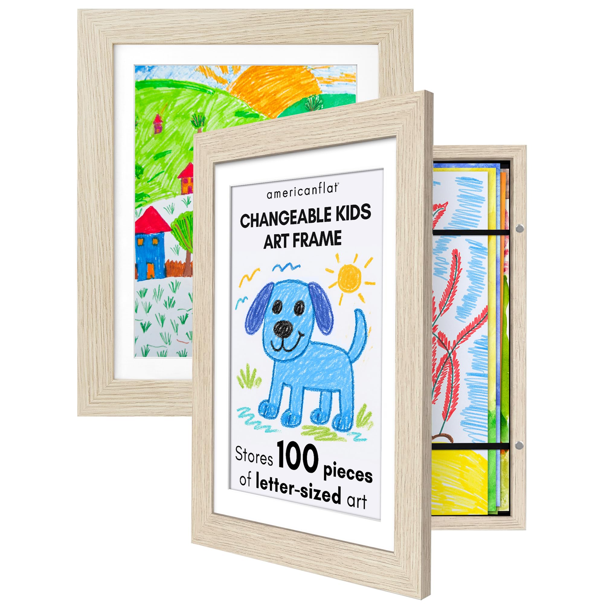Americanflat 8.5x11 Changeable Kids Art Frame 2-Pack - Light Wood