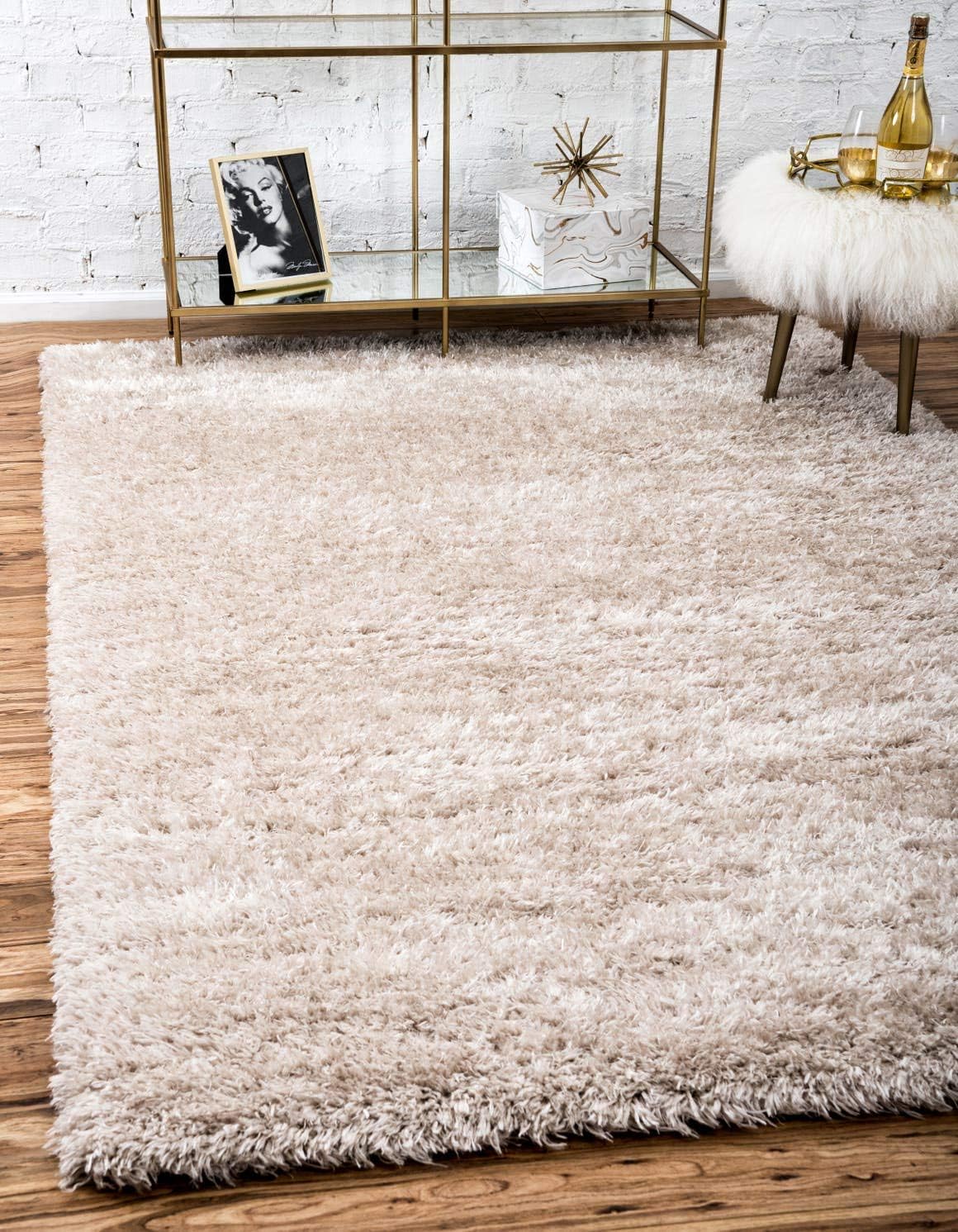 Luxurious Blonde Shag Rectangular Synthetic Area Rug