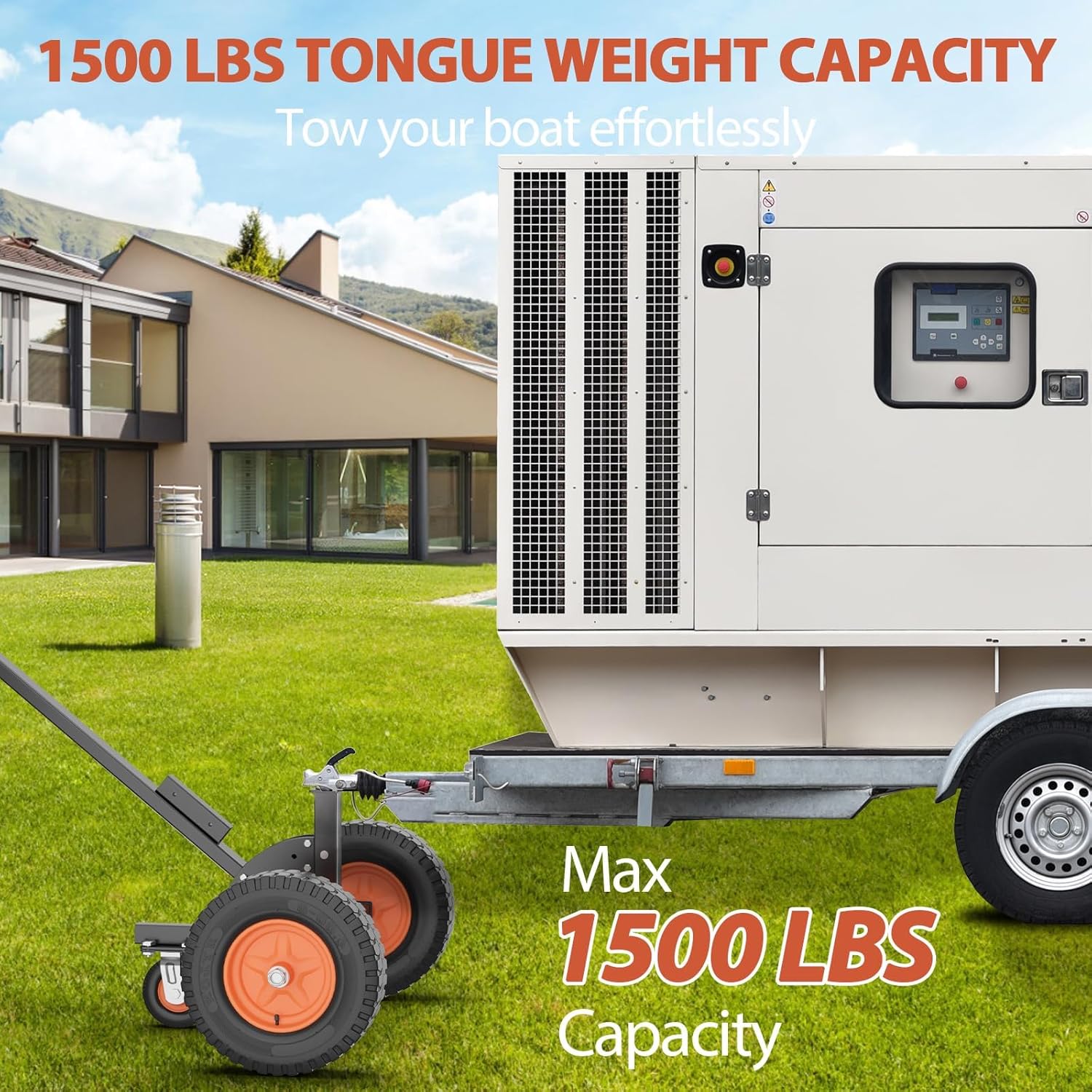 Heavy Duty Trailer Dolly – 1500 Lbs Capacity, Carbon Steel Construction, 2-Inch Hitch Ball – 2-in-1 Trailer Mover for RVs, Boats, Utility Trailers, Campers, and Jet Skis