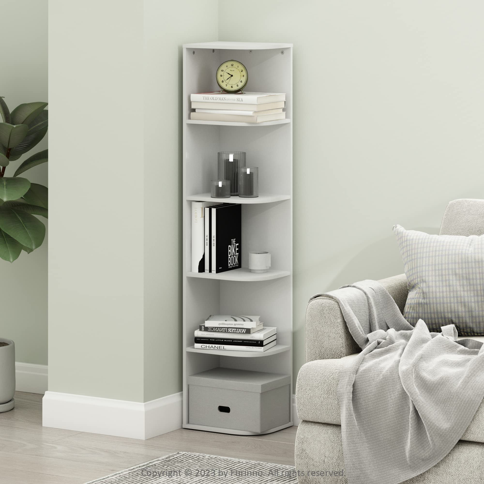 Libreria Furinno Pasir 5 Ripiani - Bianco, 23.62x30.51x131.39cm