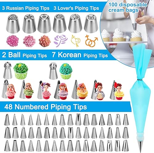 Miniatura 4 de Suministros de decoración de pasteles, kit de decoración de pasteles de 594 piezas con 3 moldes desmontables, portador de pasteles, plato giratorio,