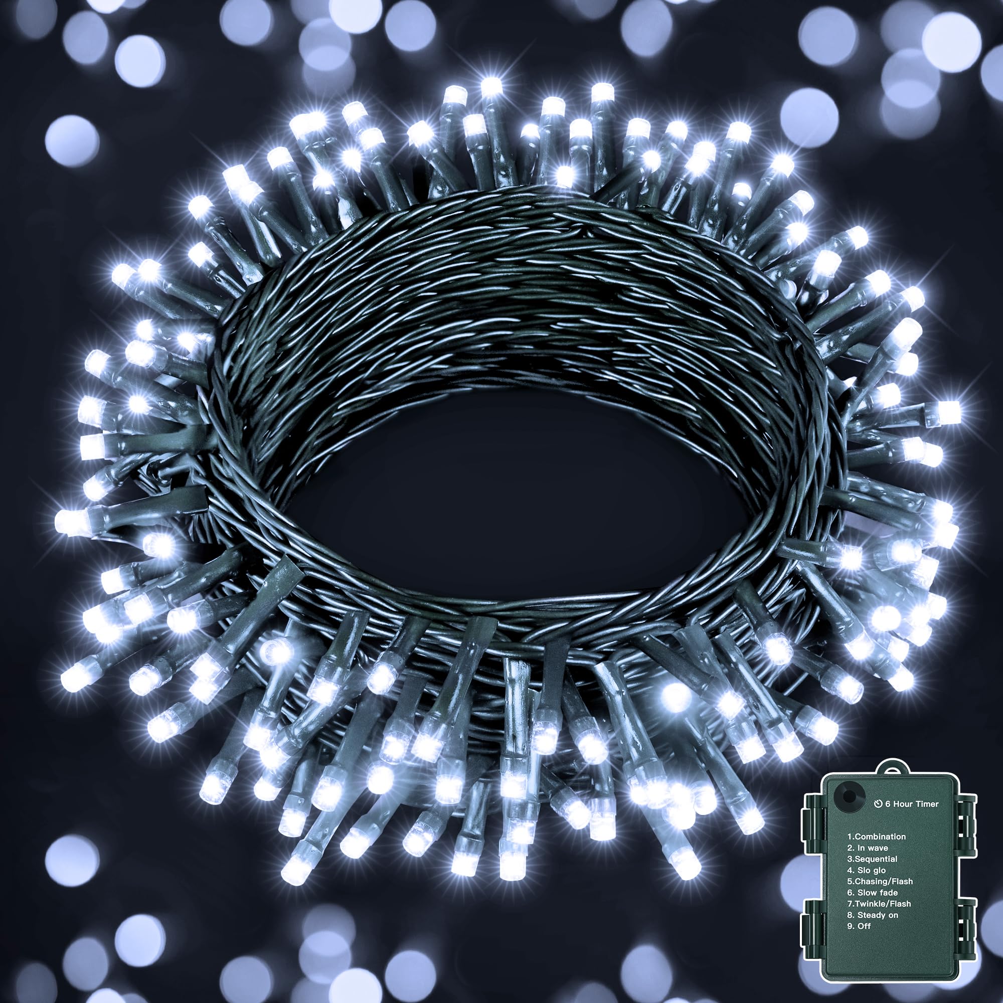 Hopexy Fairy Lights Battery Operated, 10m 100 LEDs Fairy Lights, Waterproof Cool White String Lights Battery Powered with 8 Modes/Indoor/Outdoor Lights for Tree Garden Wedding Party Decorations