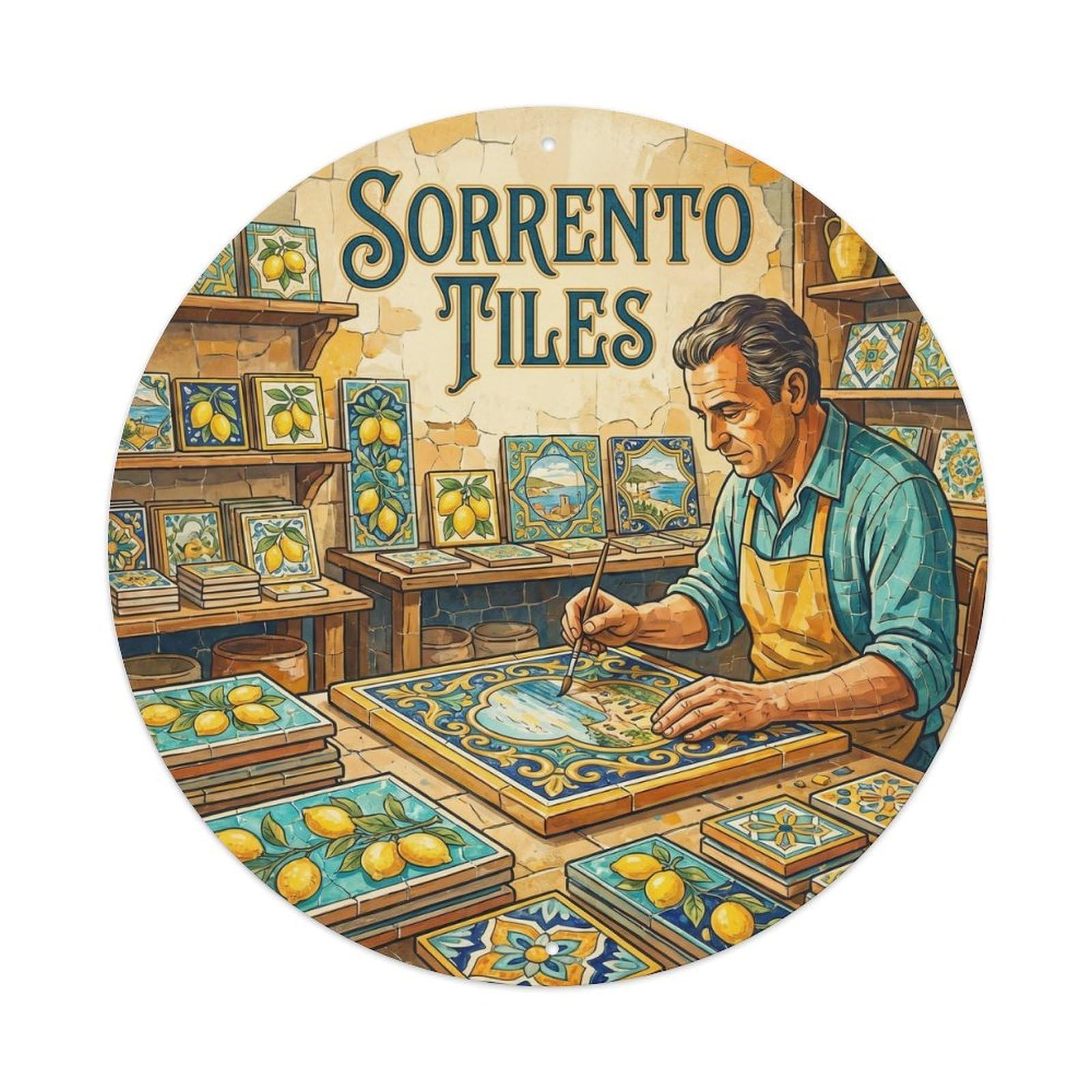 Tile Making Sorrento Italy City Landmark Travel Retro Metal Tin Sign