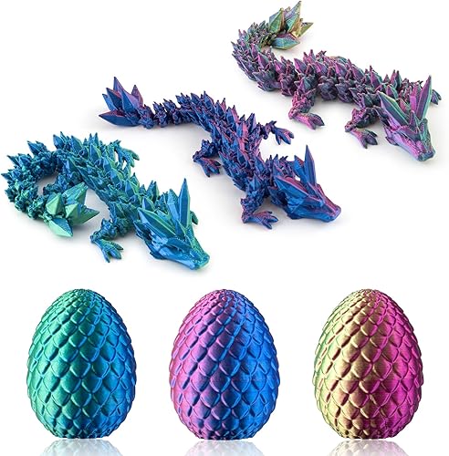 Miniatura 8 de Dragón impreso en 3D con huevo, pequeños huevos de dragón de cristal articulados para cestas de Pascua, decoración del hogar y la oficina, juguetes