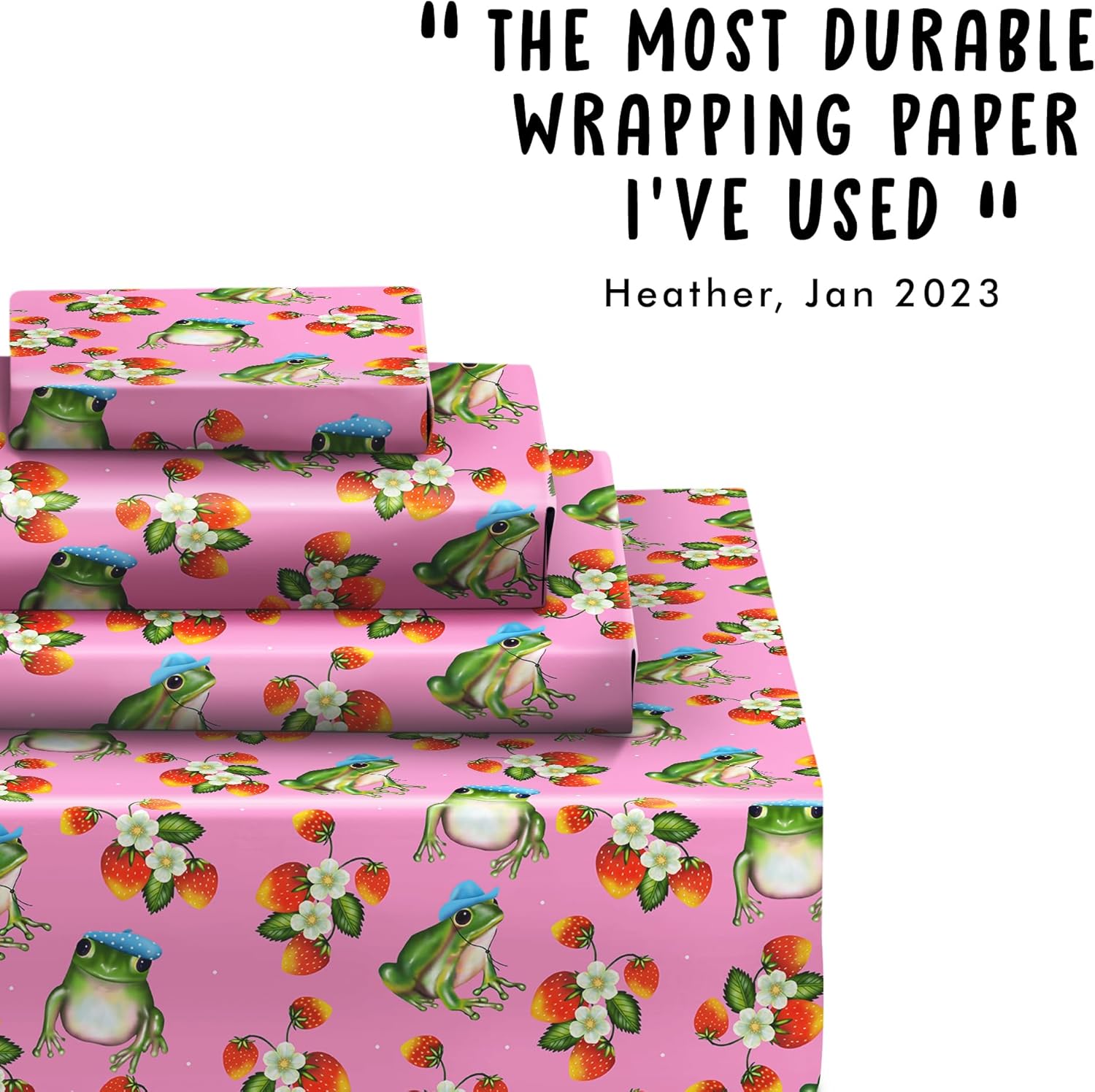 CENTRAL 23 - Pink Wrapping Paper - 6 Birthday Gift Wrap Sheets - For Women Girls Female - Frogs and Strawberries - Recyclable - Image 7