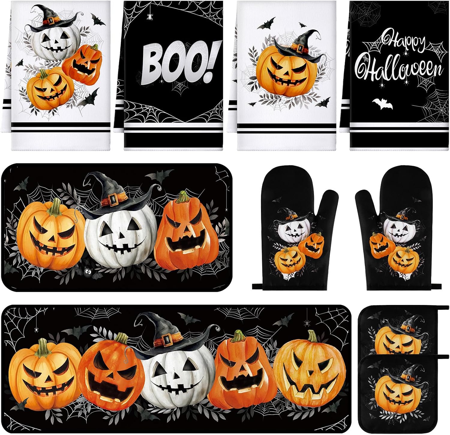 Fanfanwin 10 Pcs Halloween Kitchen Decor Accessories Set Gothic Pumpkin