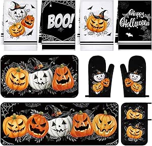 10 Pcs Fall Pumpkin Kitchen Decor Set Kitchen Towels Pot Holders Oven