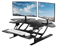 43 inch Corner Electric Height Adjustable Cubicle Stand Up Desk Converter&comma; VE Series&comma; Sit to Stand Tabletop Dual Monitor Riser with USB Port&comma; Black&comma; DESK-V000VCE