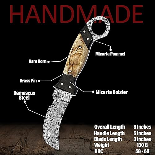 Miniatura 105 de Cuchillo de acero hecho a mano con funda de cuero, cuchillo utilitario resistente, cuchillo de electricista para desollar alambre para profesional