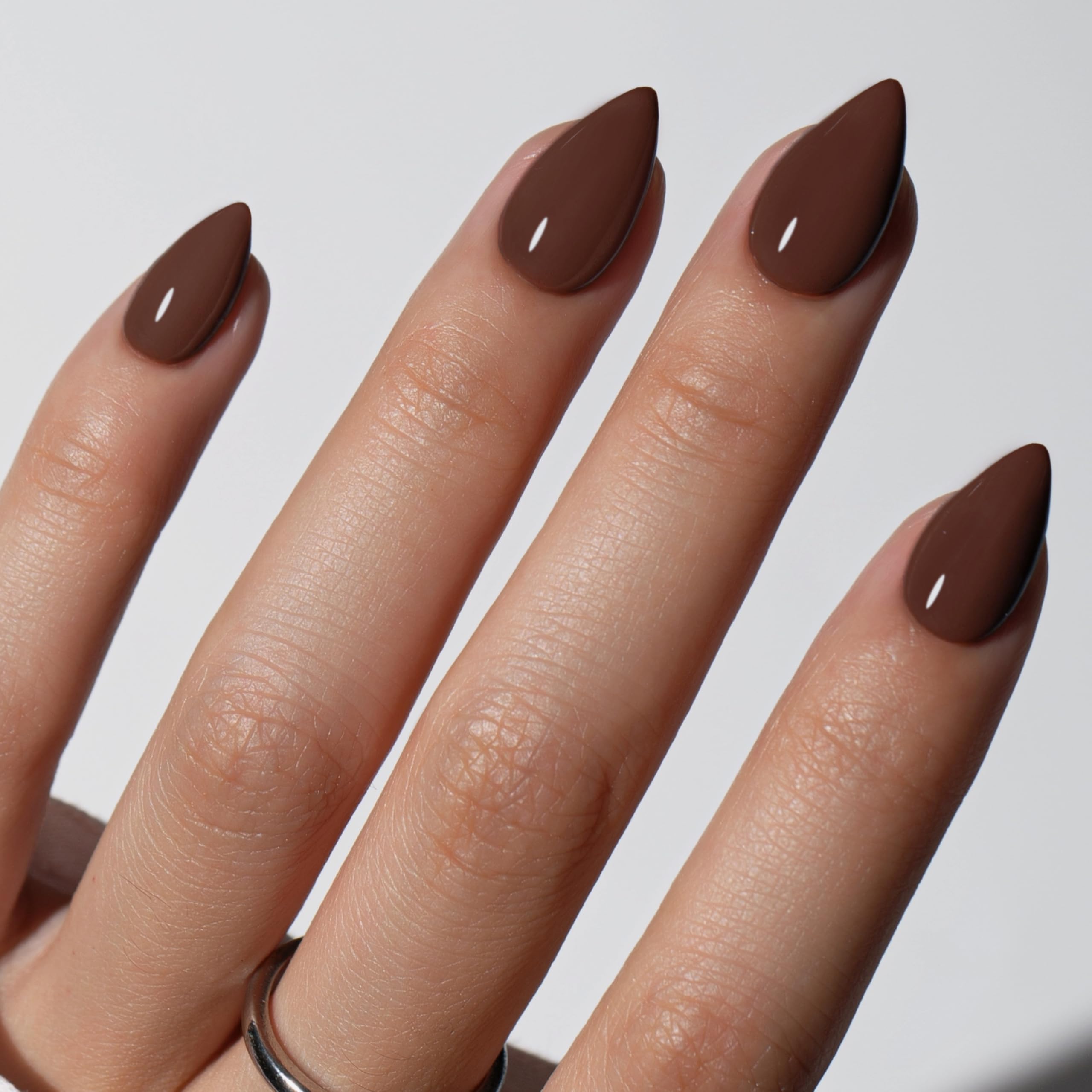 KQueenest Dark Brown Press on Nails Short Almond, Short False Nails Press ons