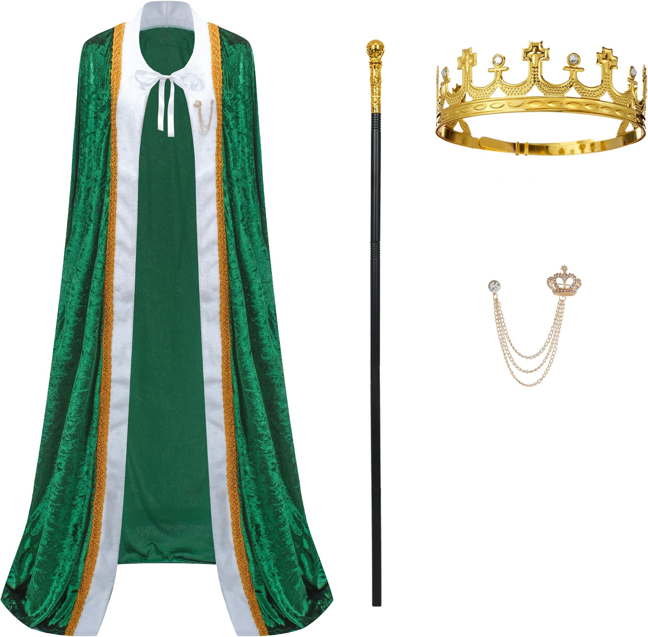 King Costume for Men and Women,Adult King Cape Robe Crown Scepter,Queen Costume,Lord Farquaad Costume,
