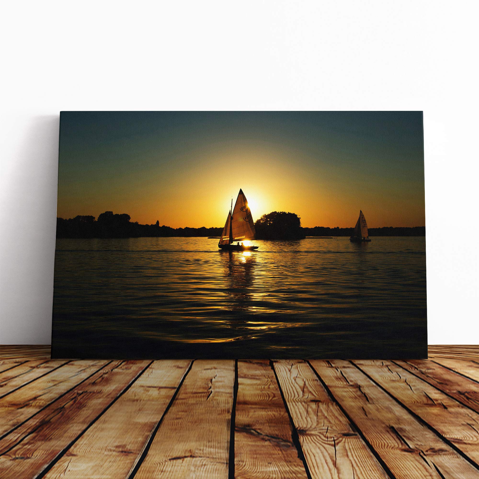 Sailing Boats Lake Vol.5 Canvas Print | Gallery Wrapped 30mm Frame Wall Art | 24x16 inches | Ready to Hang | Modern Seascape Picture | Living Room Bedroom Lounge Office