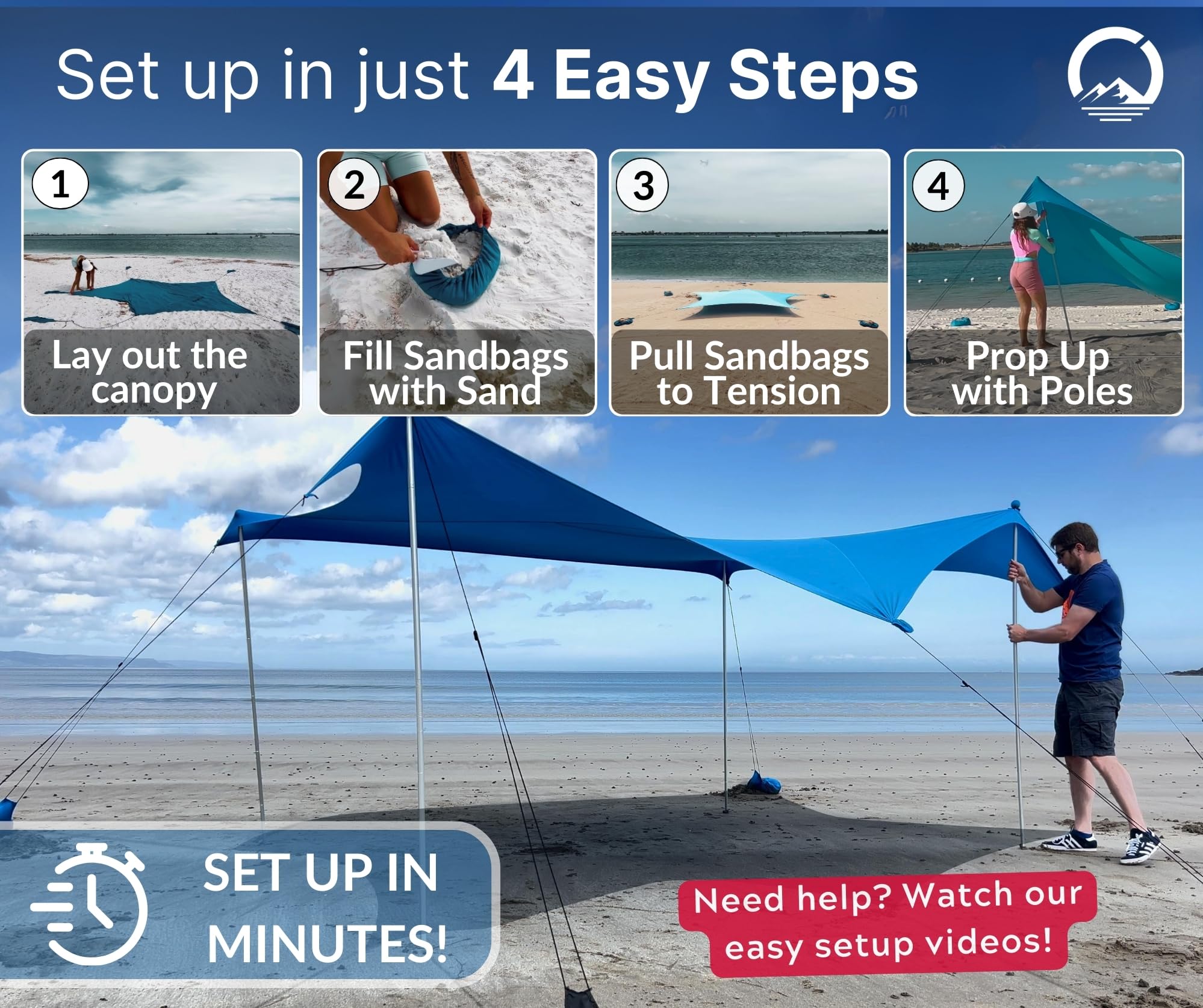 Tenda Parasole Portatile UPF50+ Per Spiaggia E Campeggio - Con Ancore Sabbia, Pali Alluminio E Borsa Trasporto - Foto 11