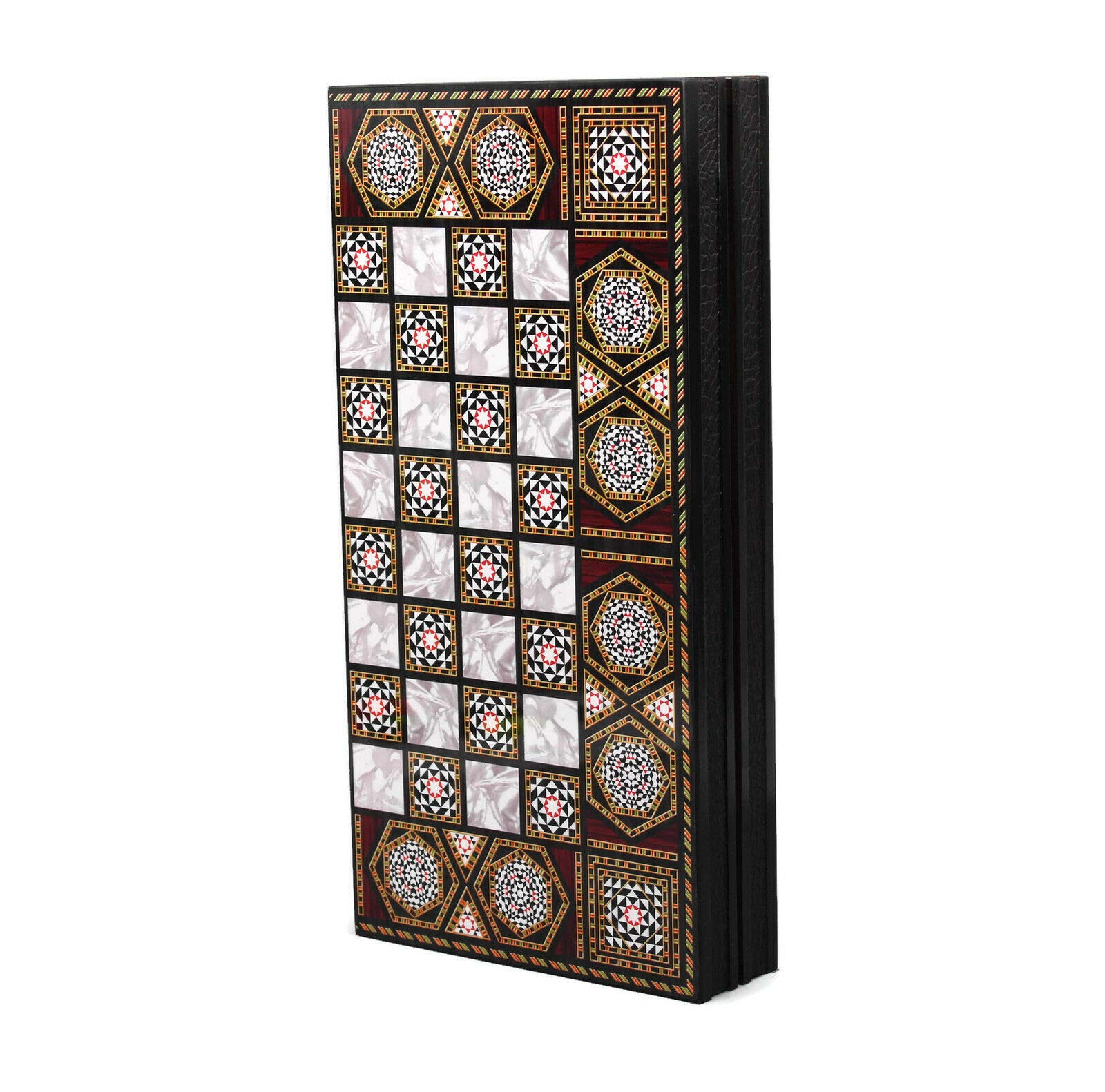 20" YENIGUN WOODEN 2-IN-1 BACKGAMMON & CHECKERS SET WITH MOTHER OF PEARL DESIGN