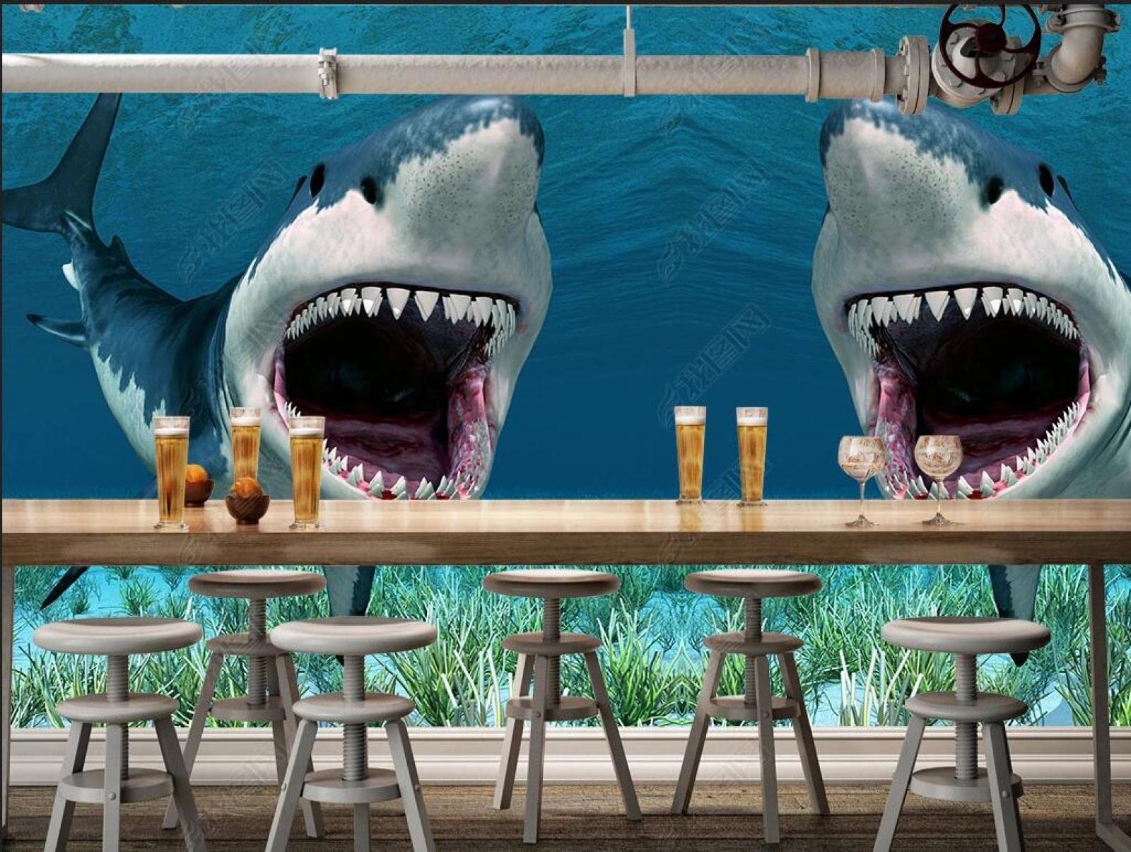 Papier peint mural requin 3D, dimension personnalisée murale