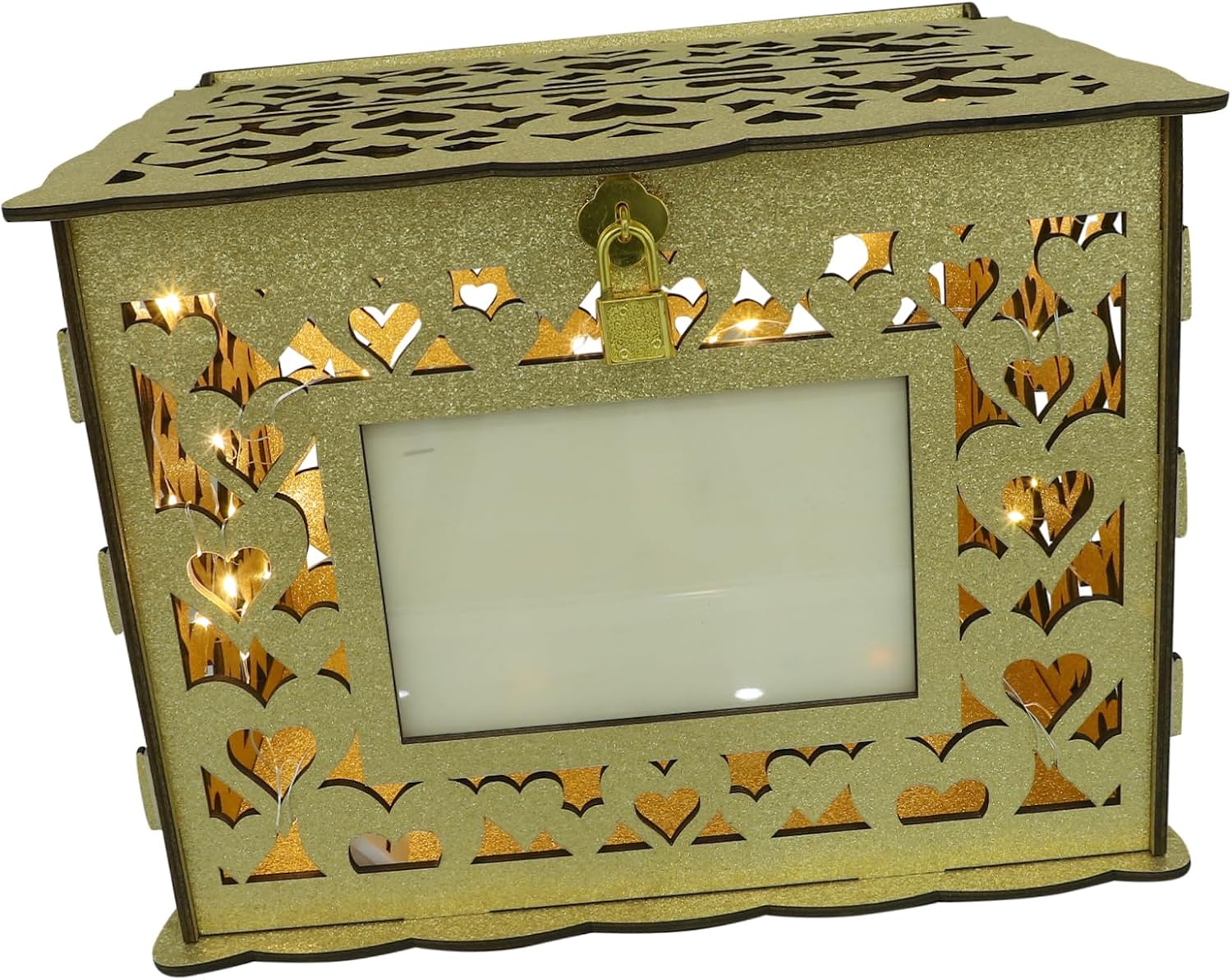 Garneck Wooden Wedding Card Box Elegant Design for Reception Hollow Money Box for Weddings and Parties Rustic Keepsake Storage for Cards and Notes