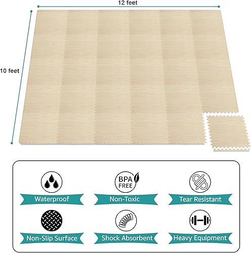 Miniatura 38 de Sorbus Azulejos de grano de madera de 80 pies cuadrados, tapete de espuma EVA entrelazado de azulejos de 3/8 pulgadas de grosor, rompecabezas