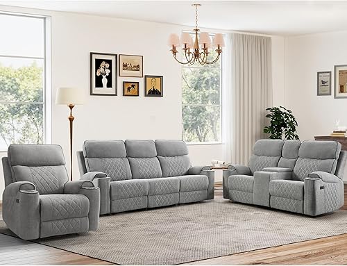 Miniatura 9 de Juego de sofá reclinable eléctrico de 2 piezas con puerto de carga, incluye silla reclinable eléctrica individual y sofá reclinable de 3 plazas para