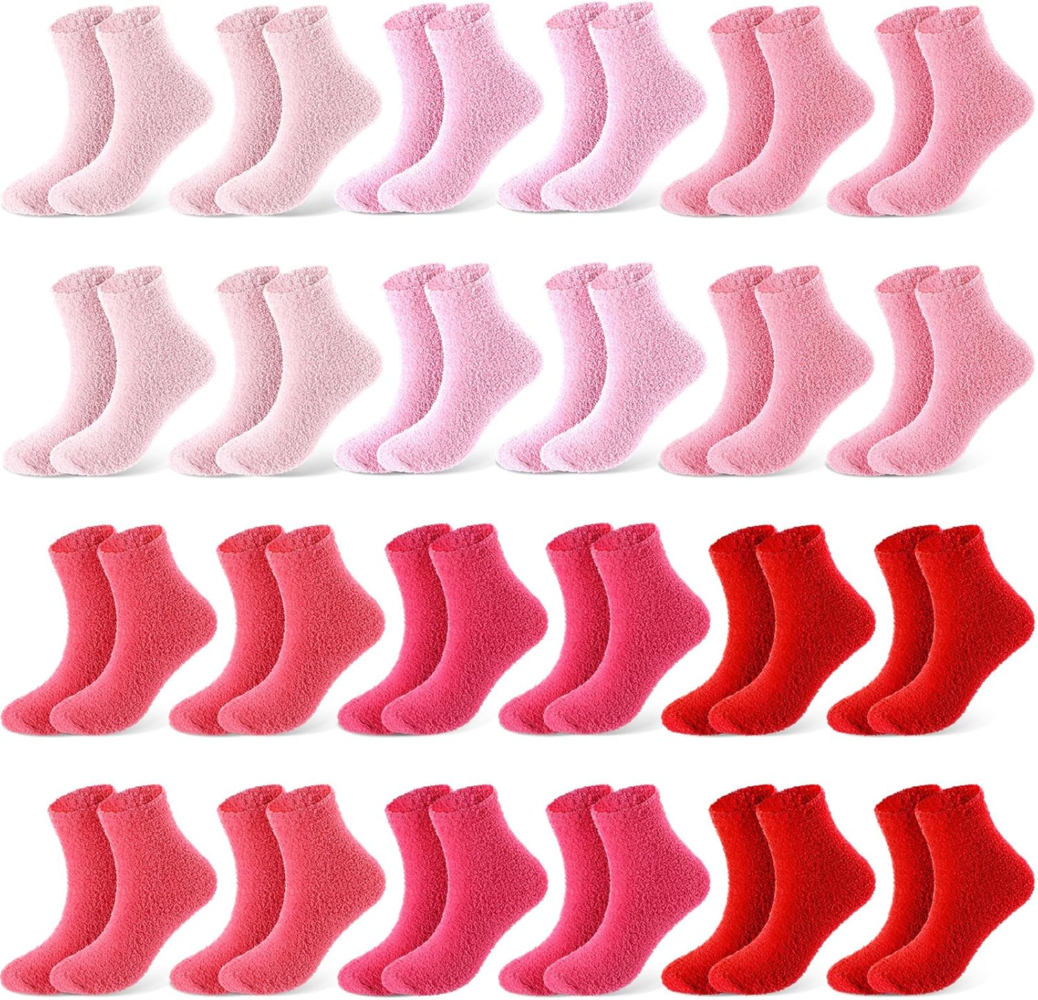 Foaincore 24 Pairs Valentines Women Fuzzy Socks Bulk Cozy Fluffy Winter Warm Socks Pink Red Soft Sleeping Gifts for Valentine's Day