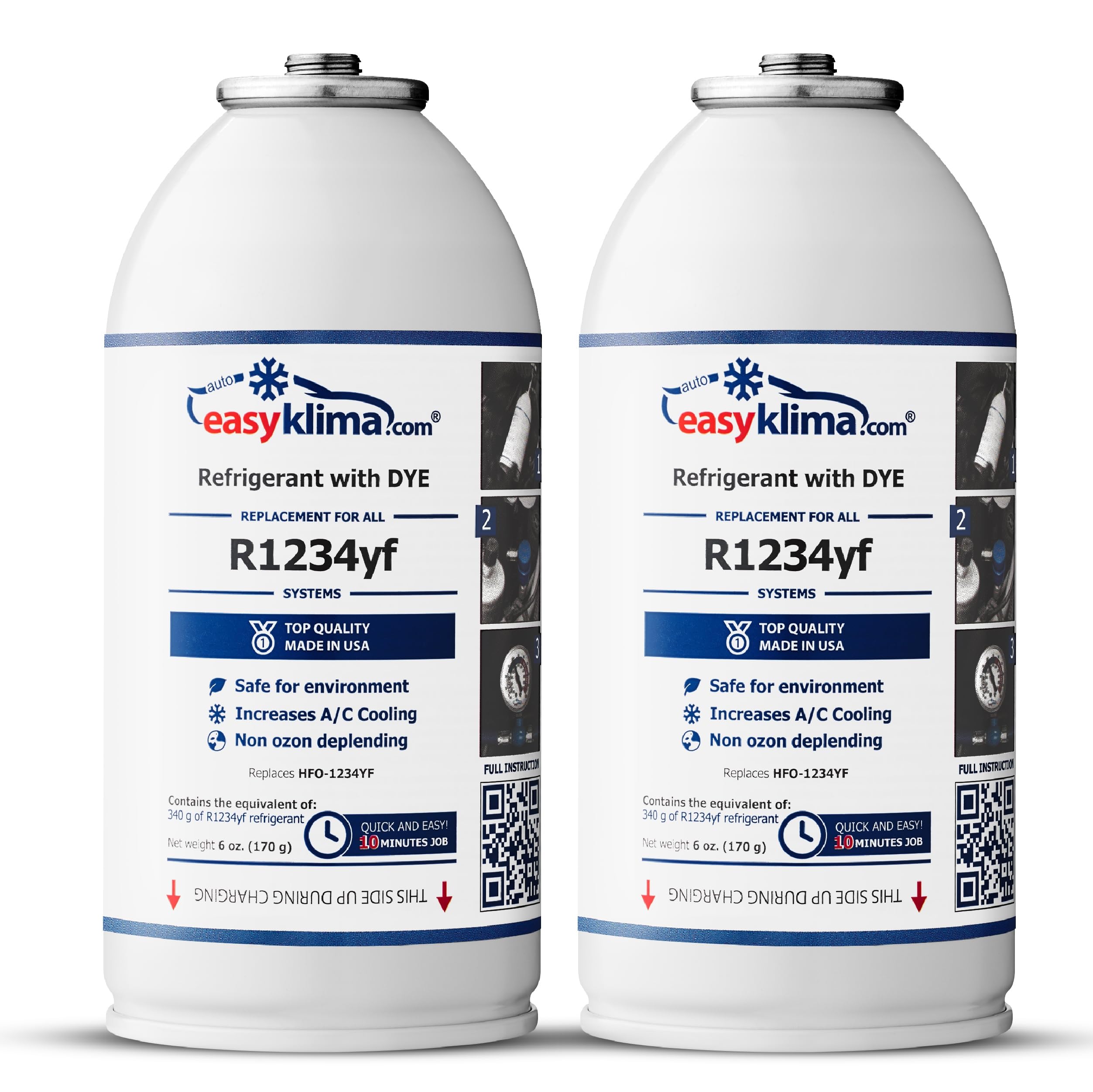 EasyKlima R1234yf Ersatz Kältemittel mit DYE – 2 Dosen für Auto Klimaanlage ab Baujahr 2016 | Schnelle Anwendung | Profi Qualität Veltao Set