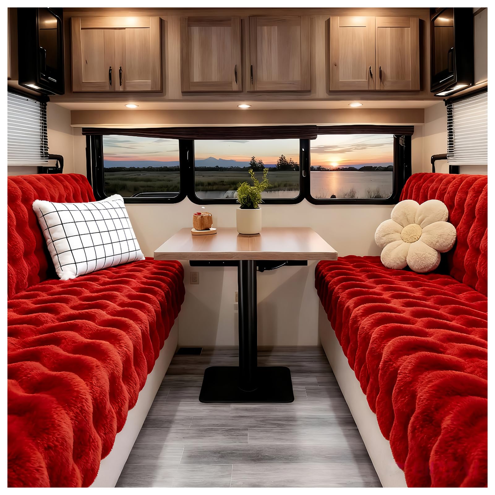 ZGDDPZA Caravan Seat Cover Thick Plush, Non-Slip Sofa Slipcover for Camper Motorhome Warm RV Dinette Cushion Covers Bench Seat Protector Soft Couch Cover for Travel and Living (Red,110 * 110cm)