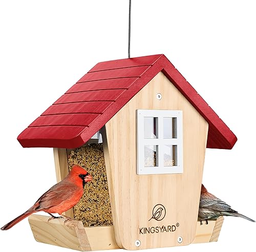 Kingsyard Comedero para pájaros de granja, comedero colgante con 2 bandejas de aterrizaje, gran capacidad de 5 libras, duradero y resistente a la