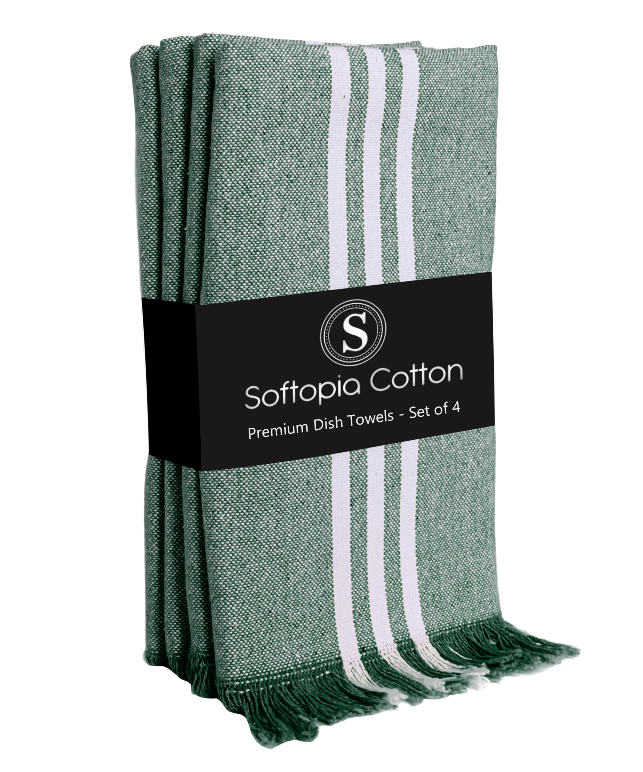 Stripe Kitchen Towels 4 Pack, 16x26 Inches, Cotton Dish Cloths, Absorbent Drying Rags, Reusable and Washable Tea Towels, Cleaning Cloths for Daily Kitchen Use - Forest Green