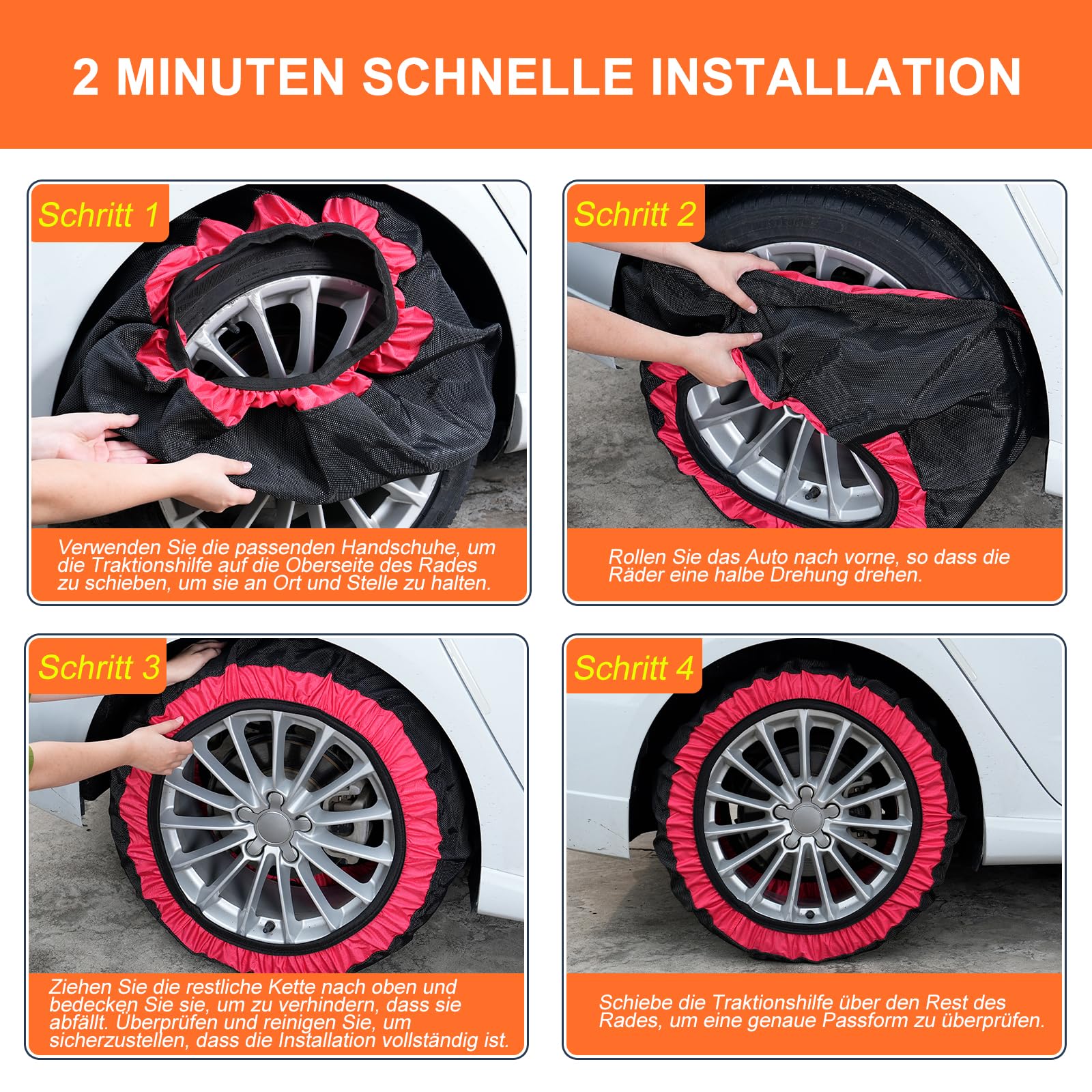 SUNYRISY Calze da Neve in Tessuto Premium Textile Snow Sock, Catene da Neve antiscivolo, per auto, colore: rosso, XL