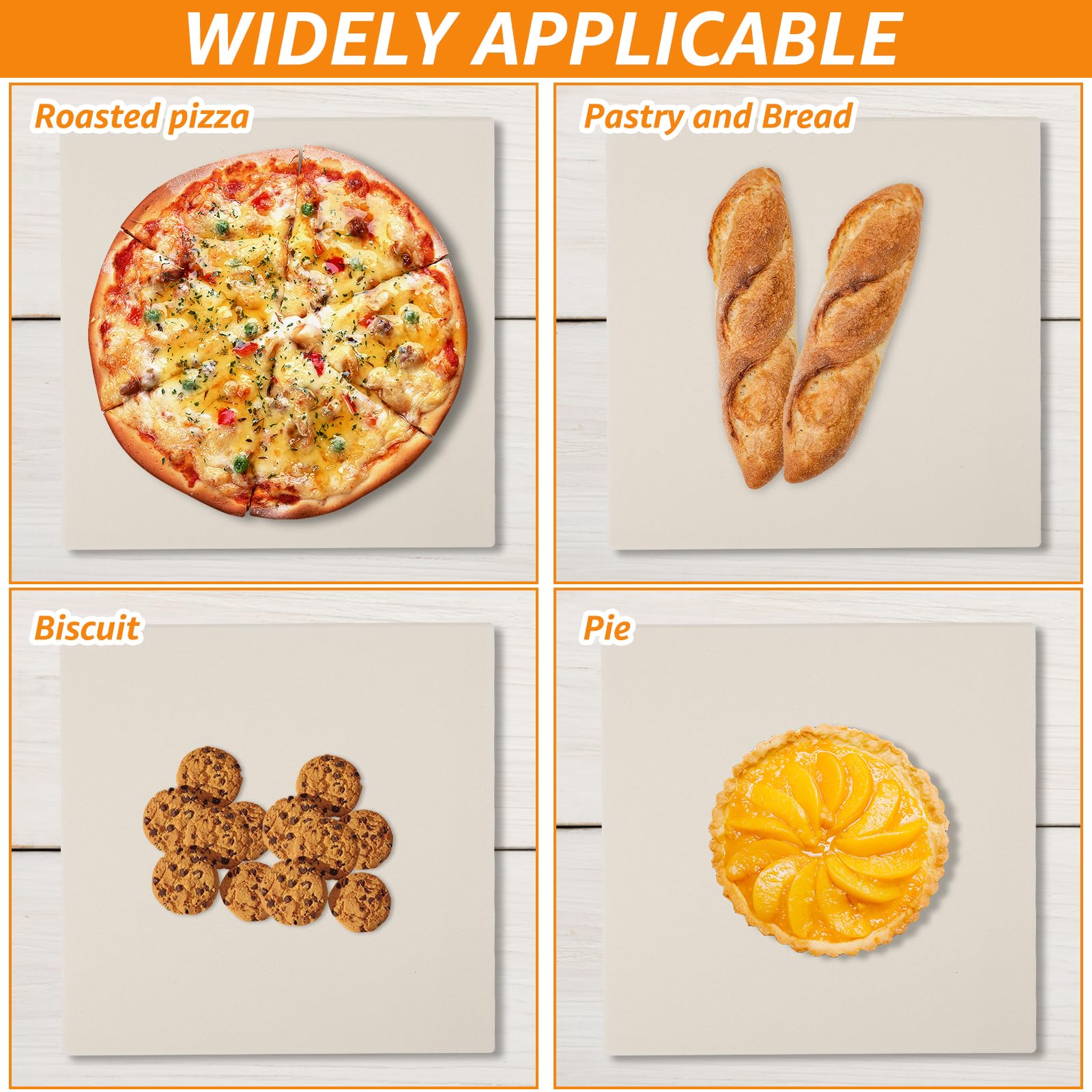 Kamień do pizzy 30,5 x 30,5 cm, kwadratowy, kordieryt, odporny na wysoką temperaturę, 800°C, trwały, gładki, kamień do pizzy, do chrupiącej pizzy, chleba, ciastek, piekarnika, grilla, pieca do pizzy