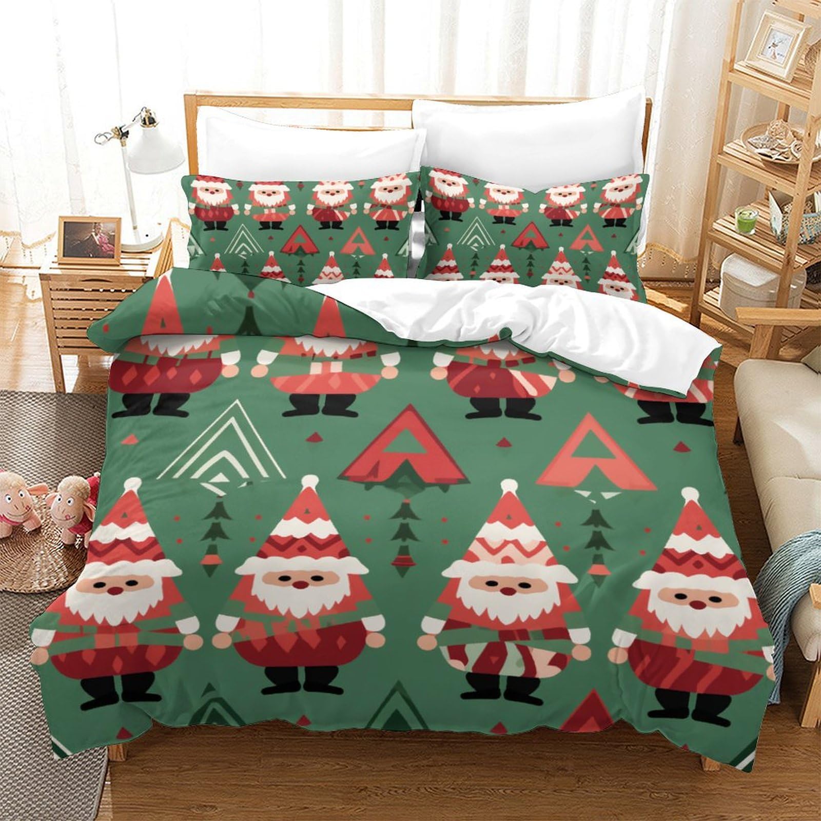 BARDYS Christmas 3D Printed Quilt Cover 3 Pieces Bedding Soft Microfiber with Zipper Closure，Pillowcases for Kids Girls Boys Adults Bedroom King（220x240cm）