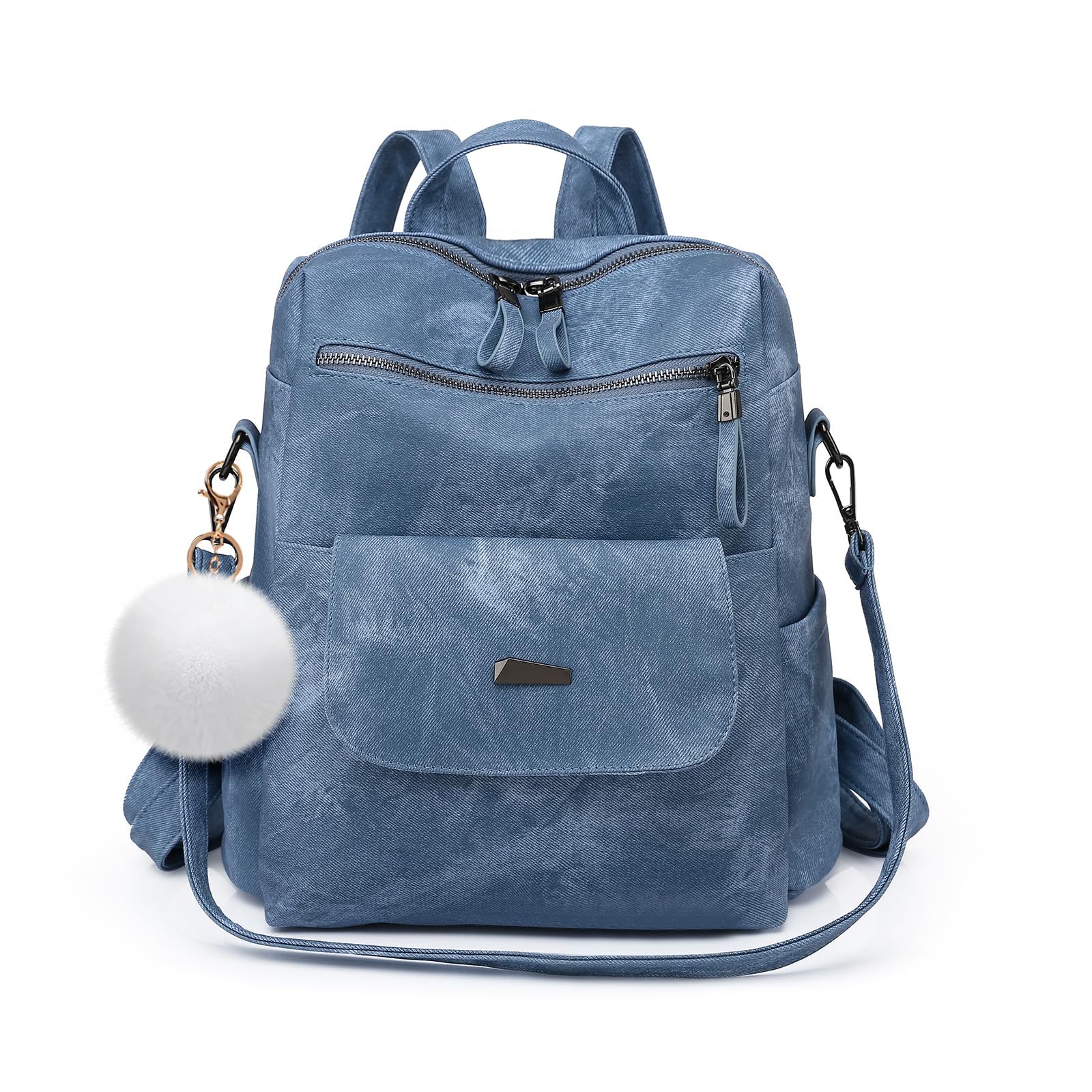 Nicole & Doris Women's Blue Fashion Backpacks 2 In 1 Rucksack Anti-Theft Backpack Soft Pu Leather Causal Daypack Waterproof Backpack Shoulder Bags For Work School Travel Shopping