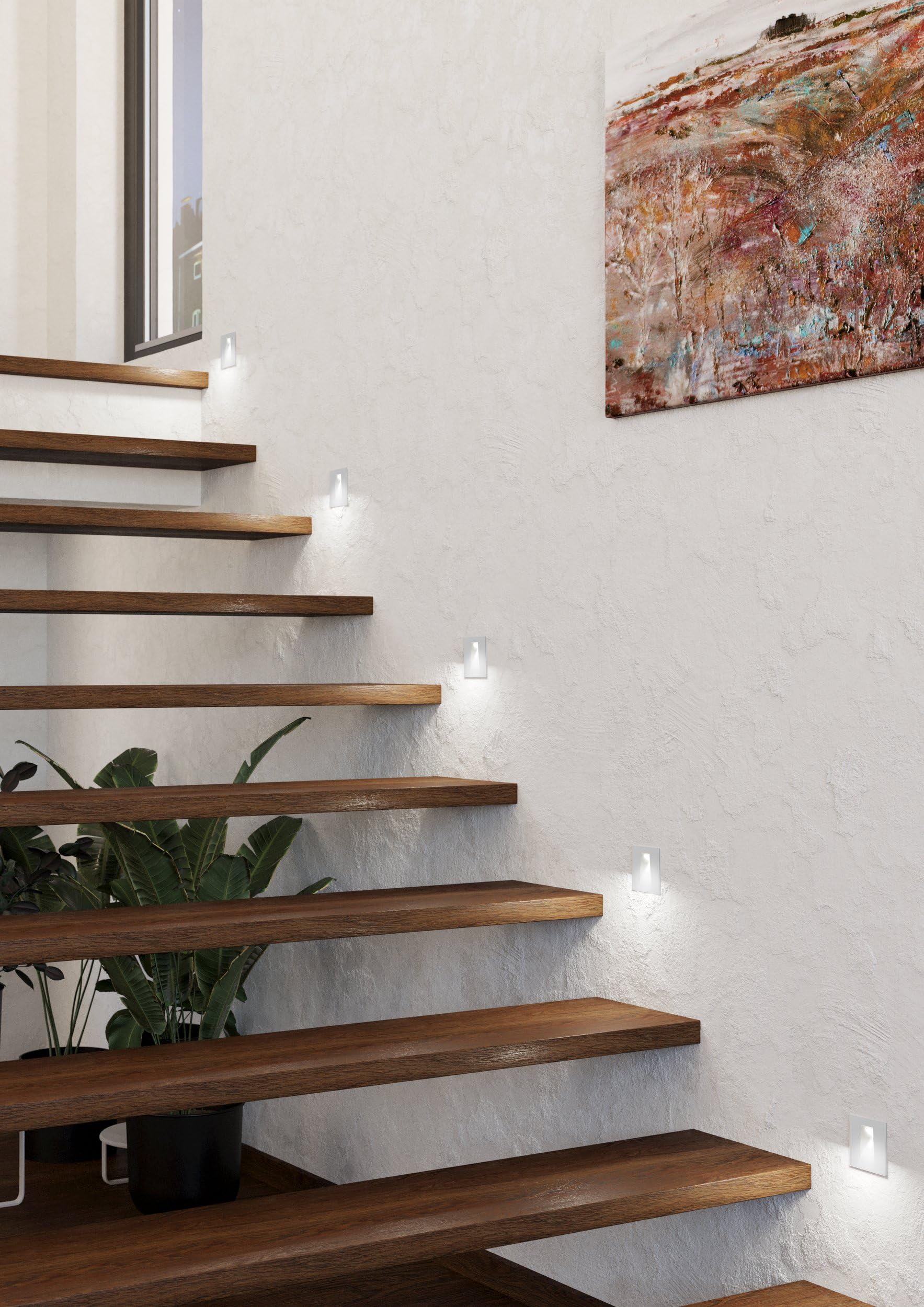 Eglo Spot LED encastrable Mecinos, luminaire encastré mur, spot mural blanc pour escalier, blanc chaud, 8 cm