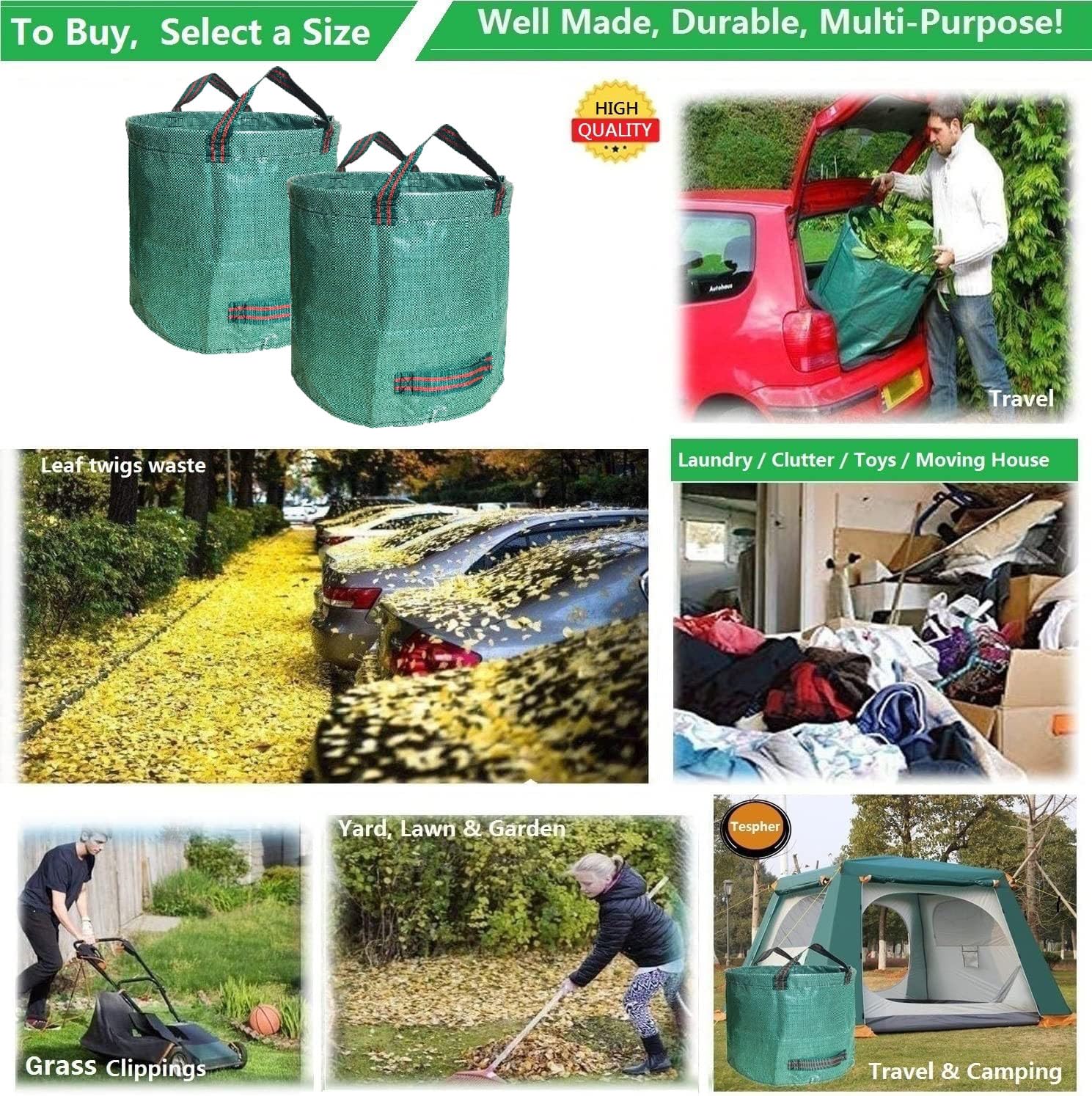 2er Set Gartensack -500L Gartenabfallsack mit extra verstärktem Boden -Heavy Duty Gartenarbeit Säcke, wiederverwendbare Mülleimer, für Gras Laub Gartenabfall Grünschnitt (500 l (2er Pack),Grün)