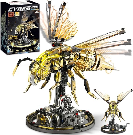 Mechanical Bee Building Blocks Kit for Adult, Technic Bee Buildings Set for Adults with LED Light & Display Stand, Robot Animal Building Toy with Moving Wings for Adults & Kids, 832Pcs