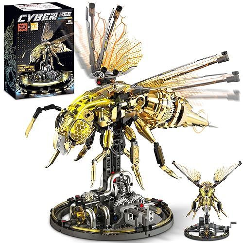 Driveplexpro Mechanical Bee Building Blocks Kit for Adult, Technic Bee Buildings Set for Adults with LED Light & Display Stand, Robot Animal Building Toy with Moving Wings for Adults & Kids, 832Pcs