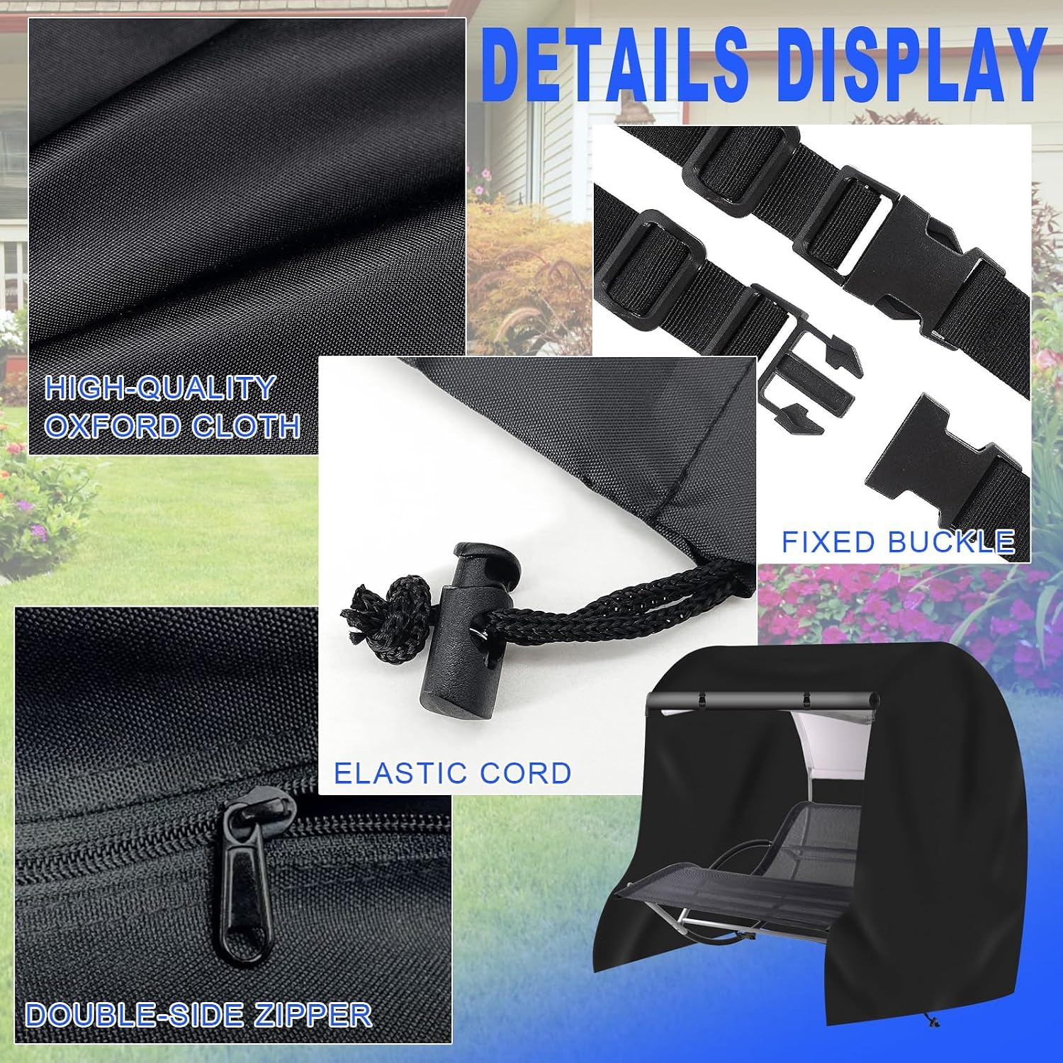 Doppel Sonnenliege Schutzhülle,61" x 79" x 75" Schwarz | 600D Oxford wasserdicht, UV-beständig, reißfest, mit Kordelzug, ganzjähriger Schutz für Gartenmöbel.