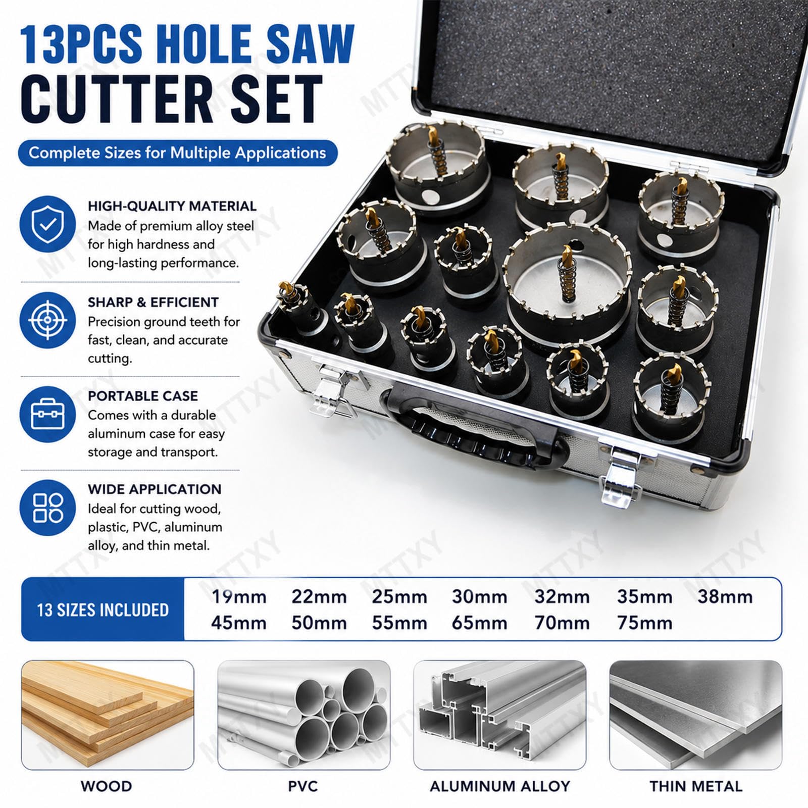 Set 13 Seghe a Tazza TCT per Acciaio Inox e Alluminio